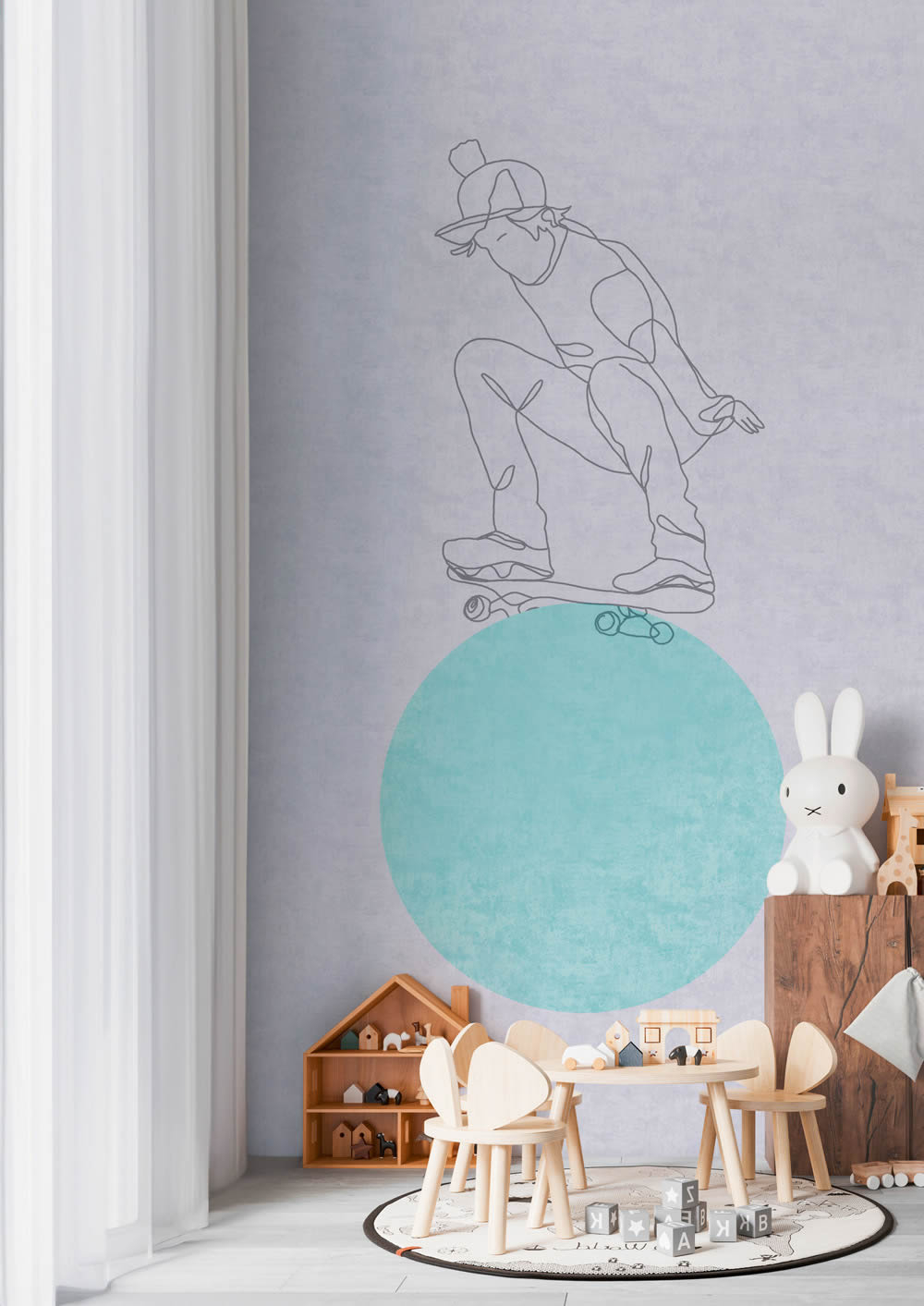 Wandbild Vlies Skaterboy Skateboard betongrau glatt matt 770681-8-770681