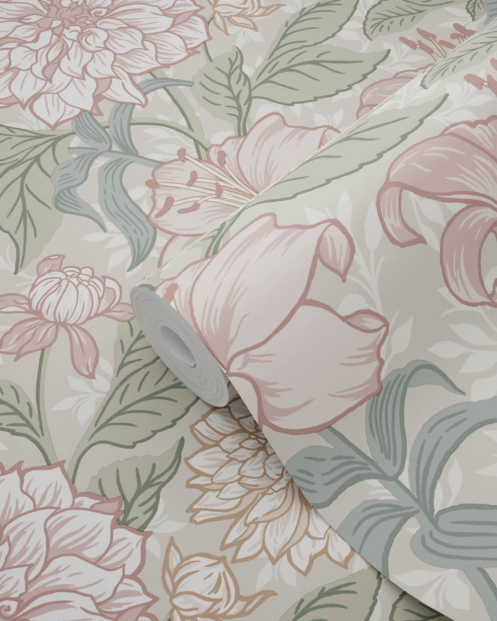 Tapete Blumen große Blütenköpfe Vintage rosa grün 139377