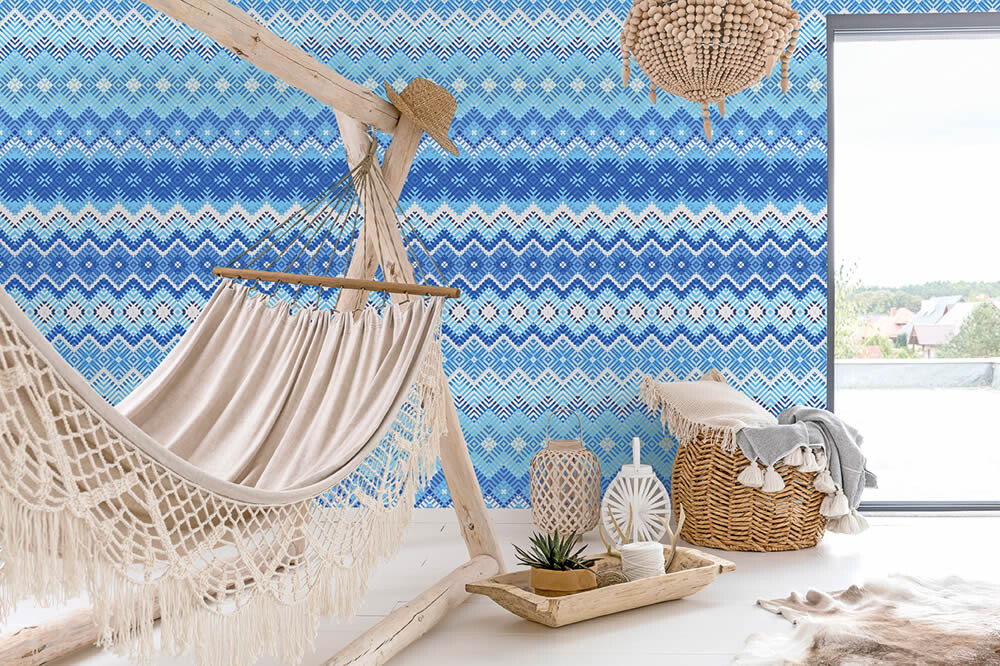 Wandbild Blaues Zickzack-Muster-65-TD4007