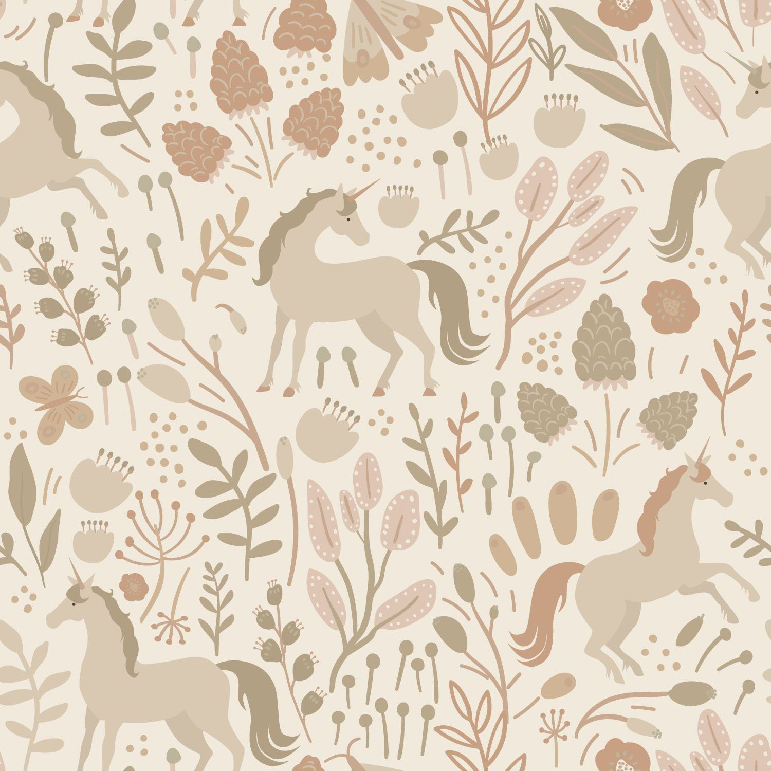 Mädchen Kinderzimmer Einhorn Wildblumen Vliestapete beige