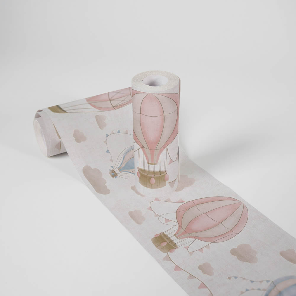 Bordüre Vlies Borde Heißluftballons Wimpel beige blau rosa 771351-8-771351