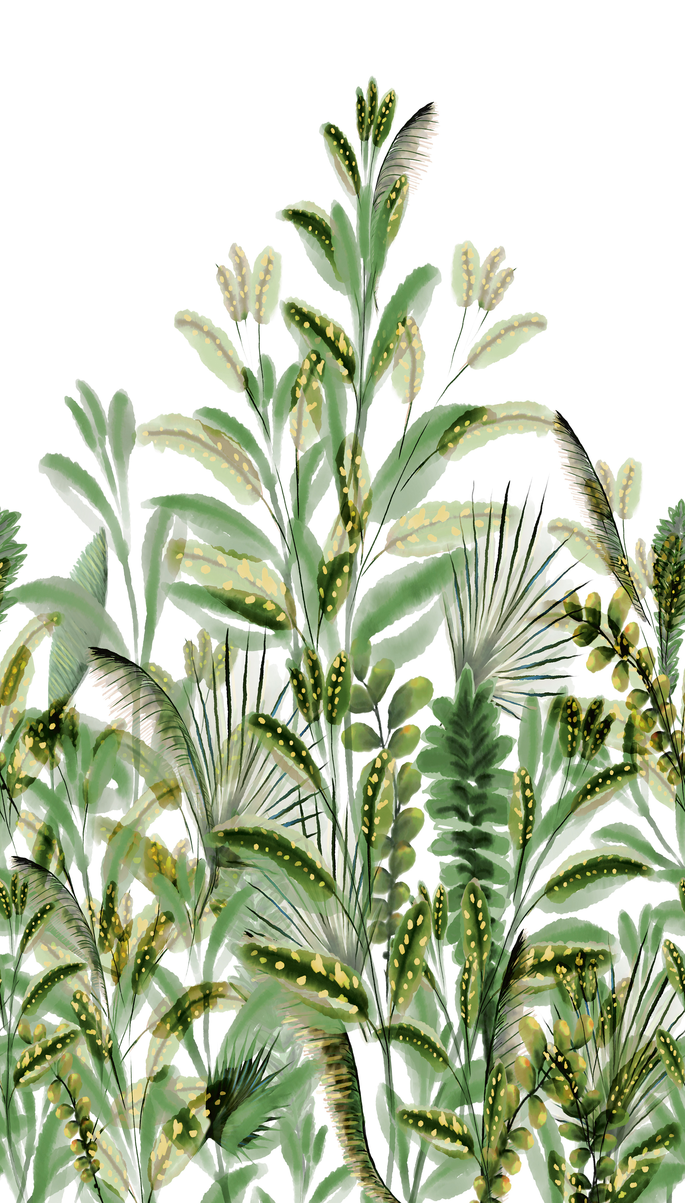 Wandbild 1,59 x 2,80 m Urwald Sträucher Mustertapete grün weiß A59502