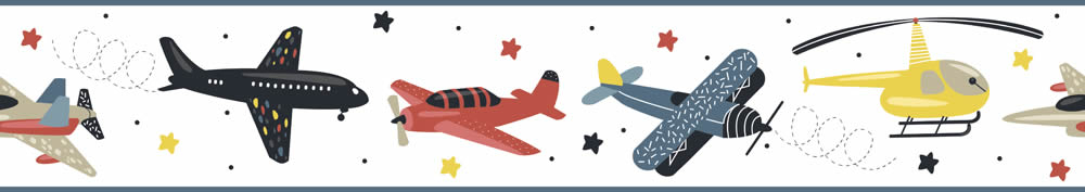 Weiß und bunte Borte Flugzeuge und Sterne Kids Walls Marburg 45820