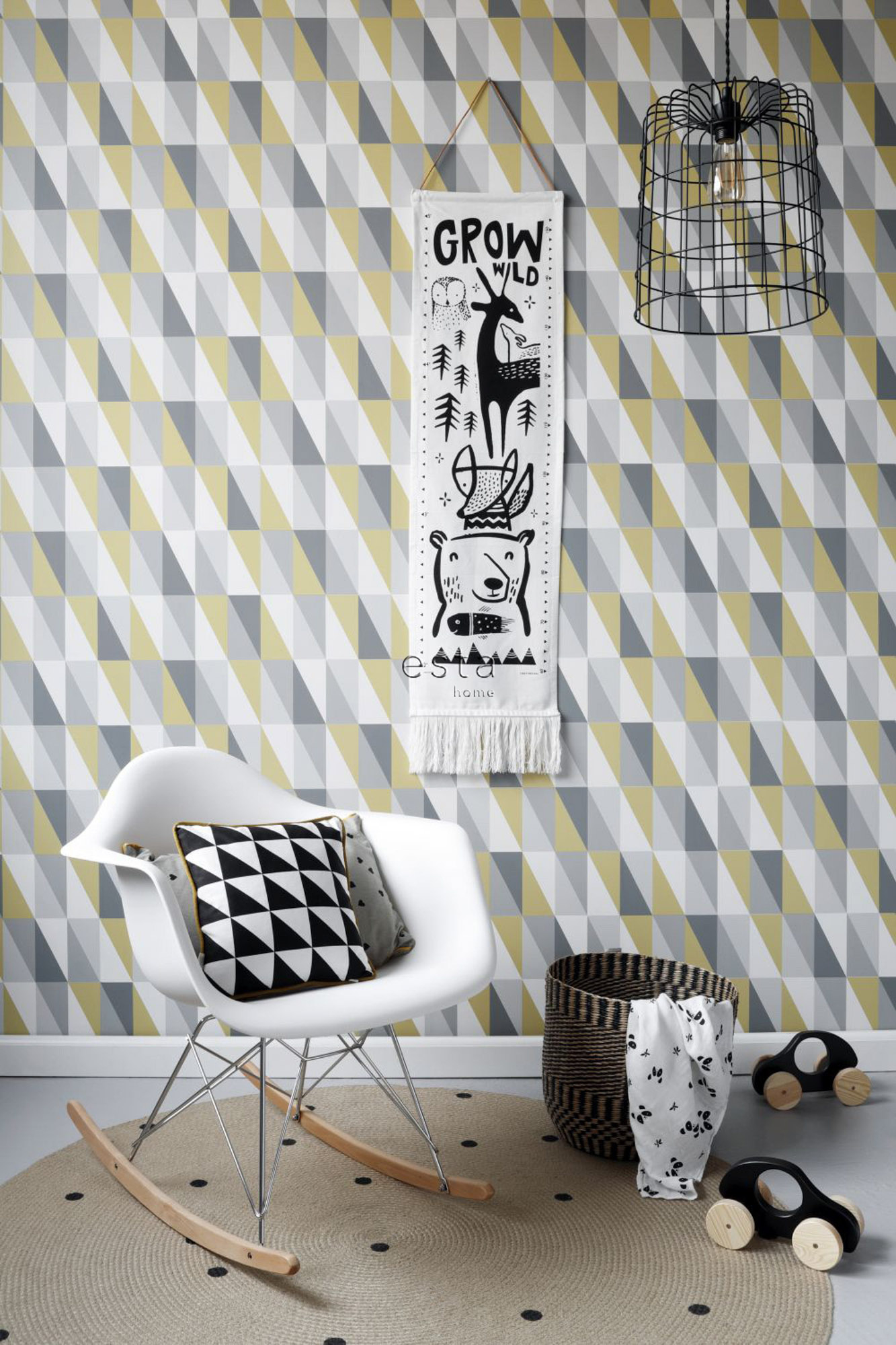 Dreieck Tapete Scandi senfgelb grau Vlies 138921