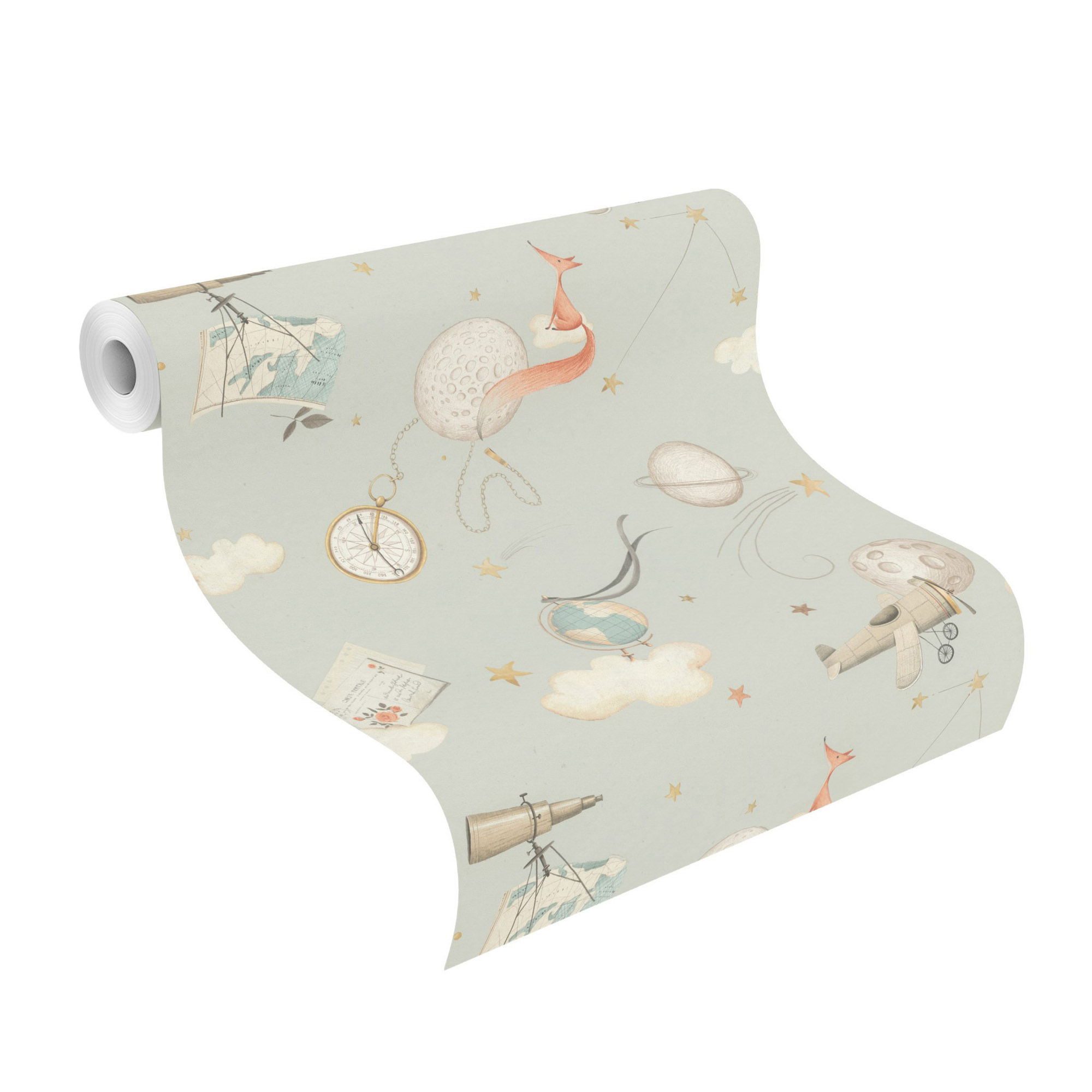 Tapete Vintage Sternenhimmel Vliestapete Tiere und Flugzeuge blau