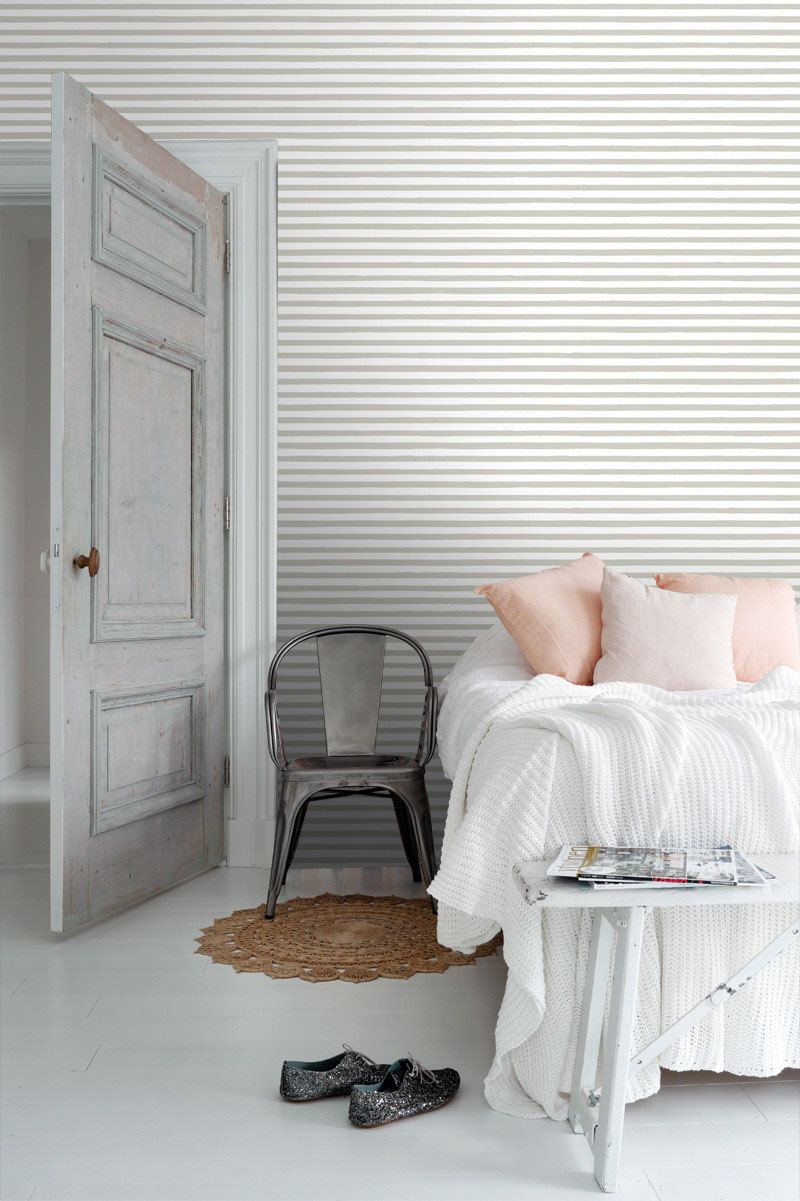 Querstreifen Tapete beige weiß Vlies 138968