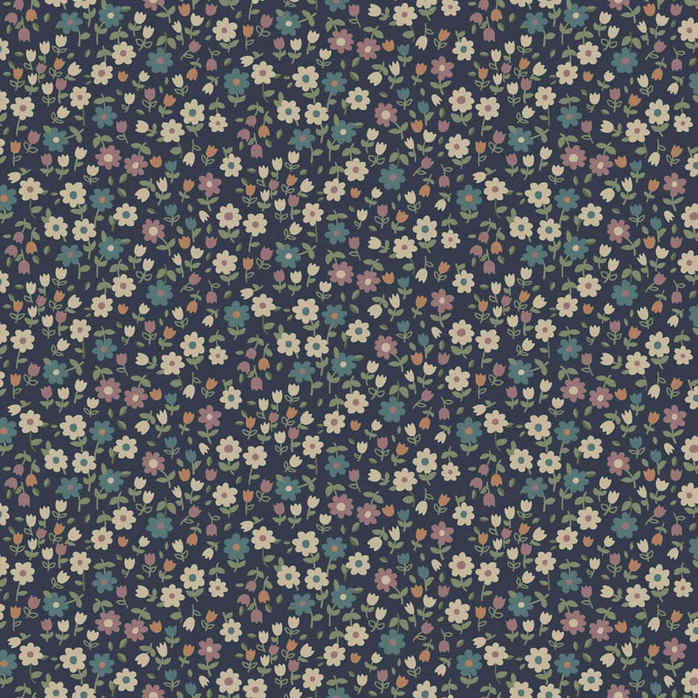 Vliestapete Blumen floral verspielt dunkelblau 139471