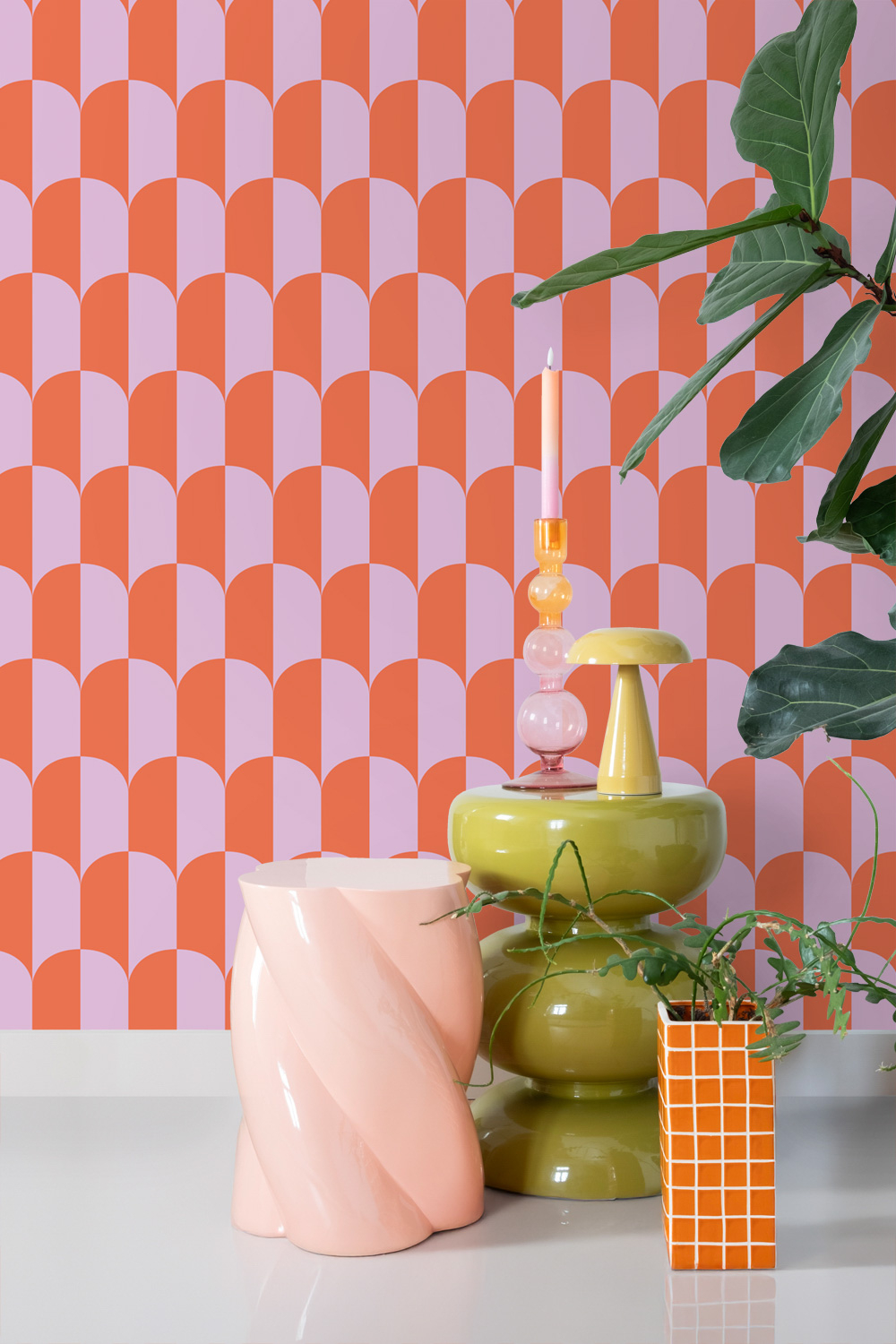 Tapete Art Deco Tapete Bögen lila orange Vlies 139982