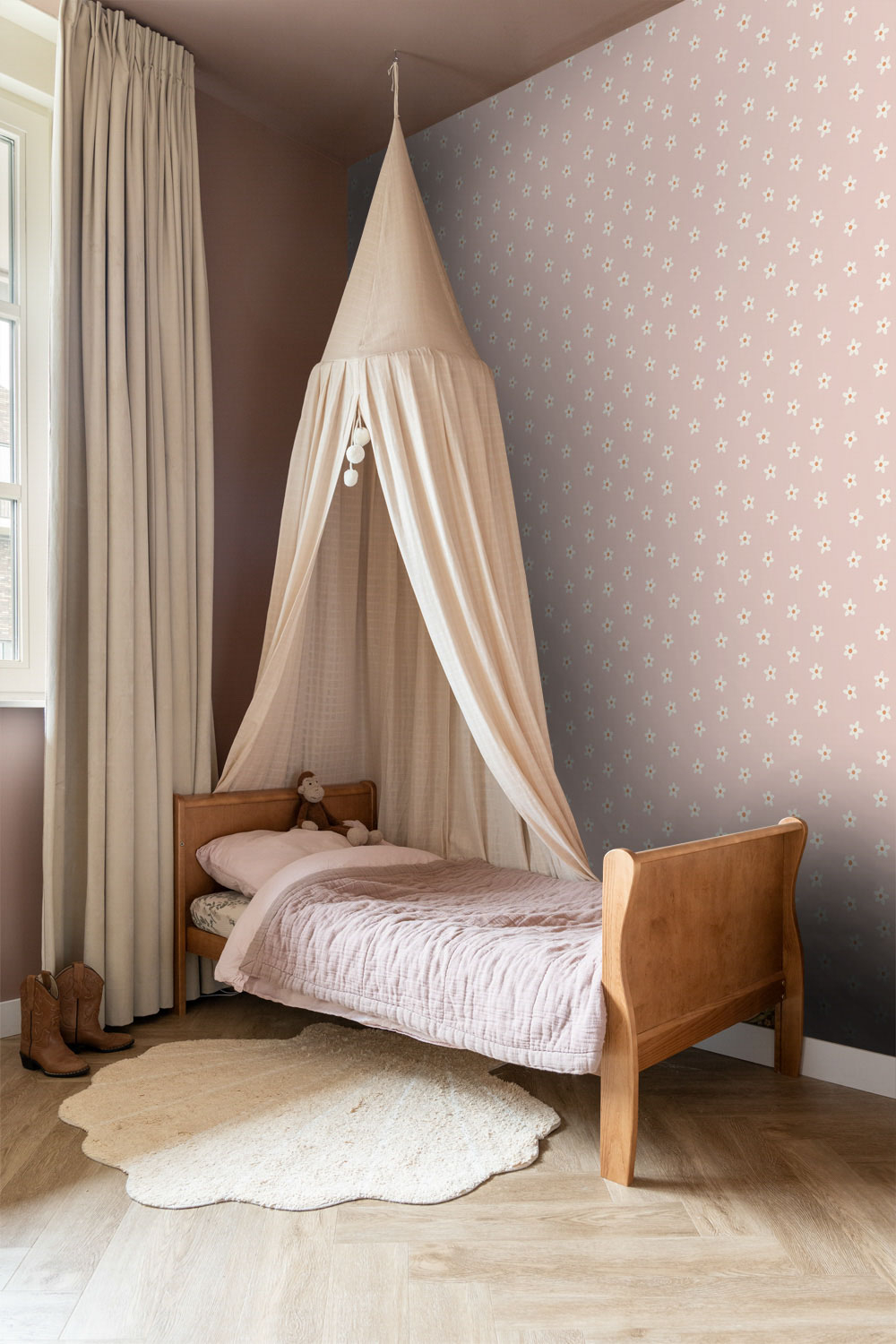 Mädchenzimmer Blumentapete kleine süße Gänseblümchen rosa