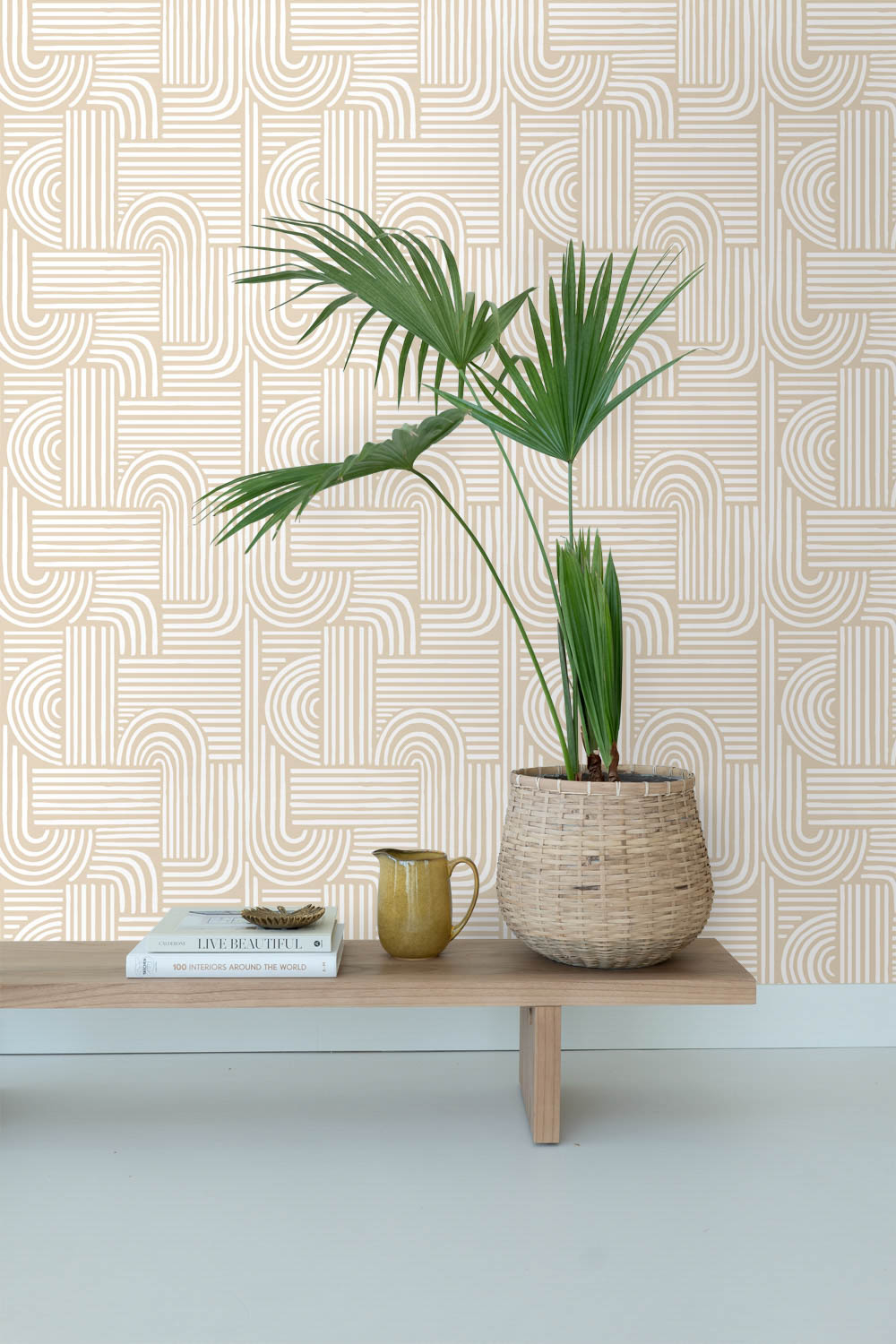 Geometrische Ethnomuster Vliestapete Vierecke zart beige