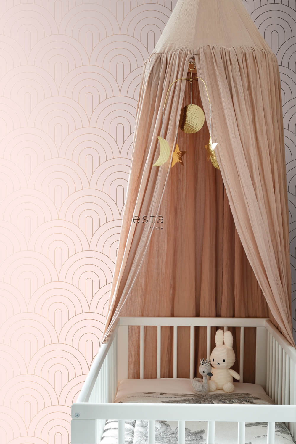 Tapete mit Art-Deco-Bögen Boho Style hellrosa Vlies 139217