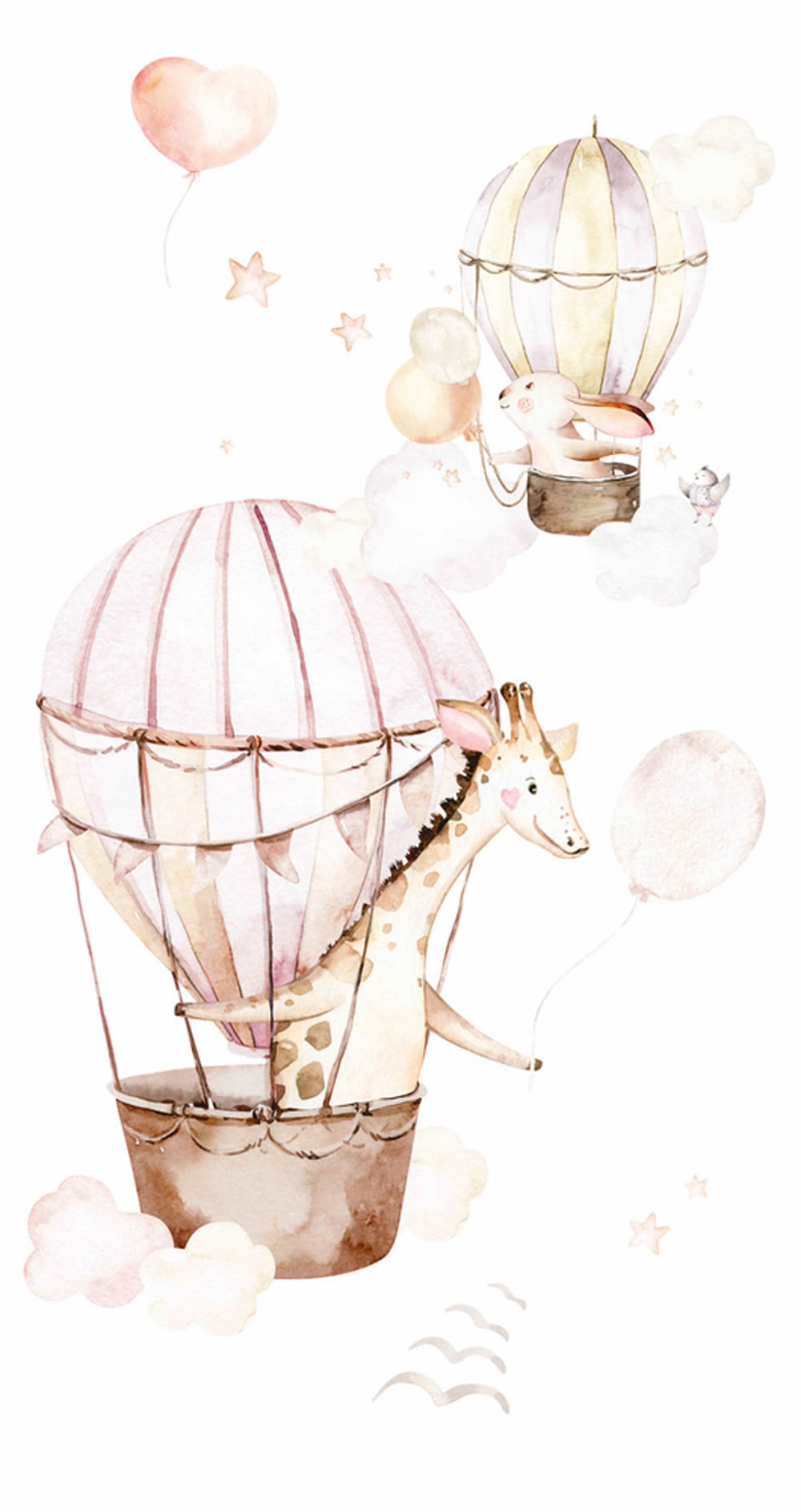 Wandbild 1,59 x 3,00 m  Hase Giraffe Tiere pasteffraben Heißluftballon 364965