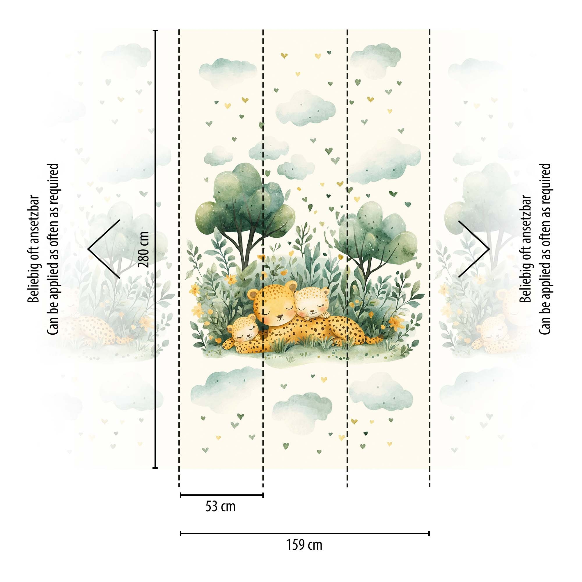 Wandbild schlafende Leopardenfamilie weiß 159 x 280 cm 792897