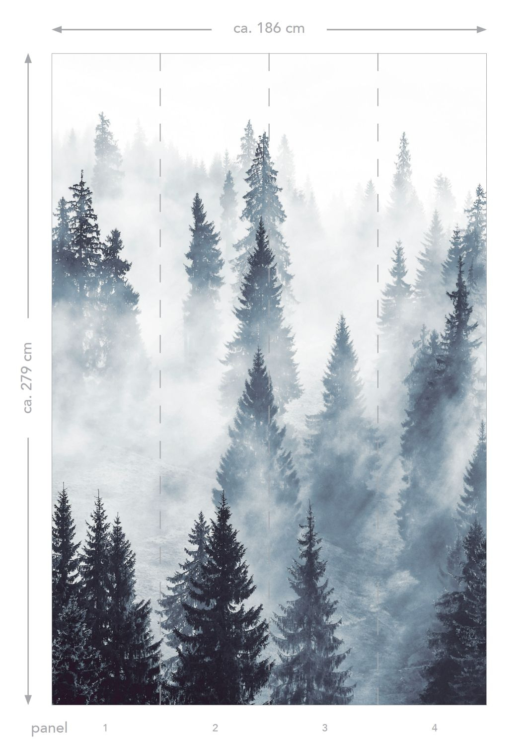 Wandbild Nebelwald Tannen blaugrau 186 x 279 cm 158909