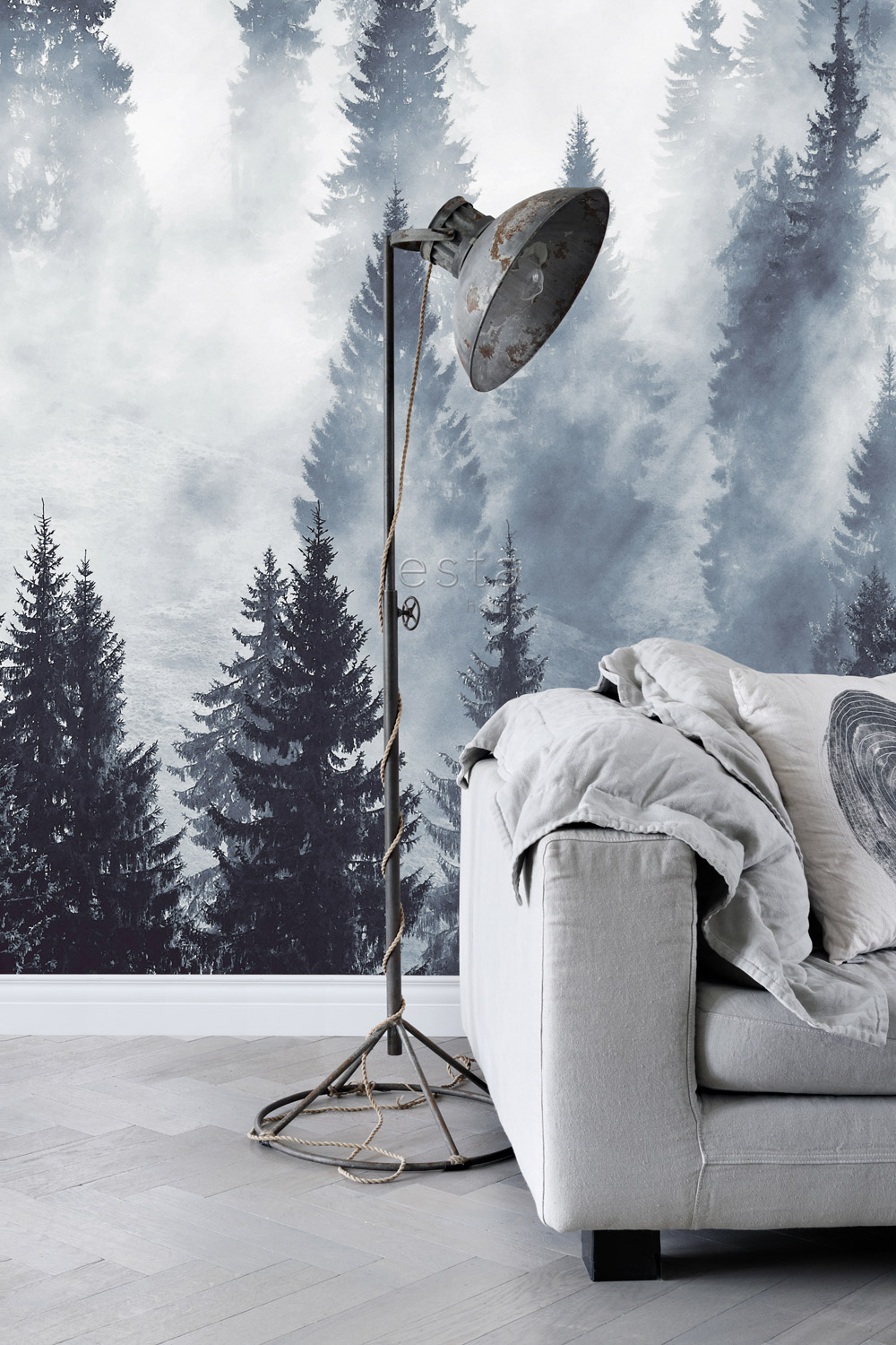 Wandbild Nebelwald Tannen blaugrau 186 x 279 cm 158909