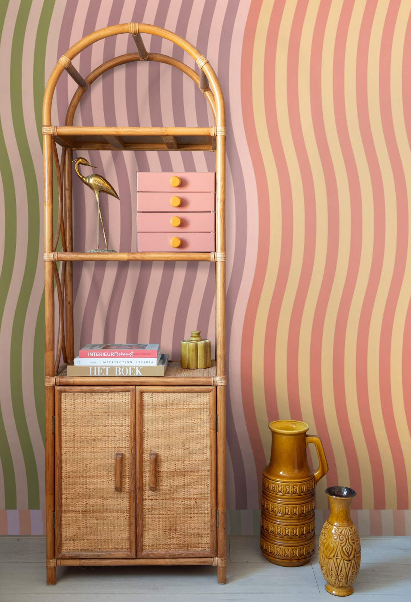 Wandbild Wellenmuster rosa orange blau 300 x 279 cm 159511