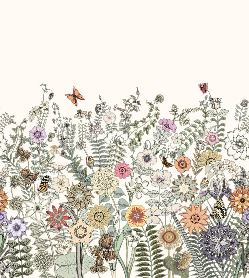 Wandbild Blumenwiese Schmetterlinge beige 250 x 279 cm 159107