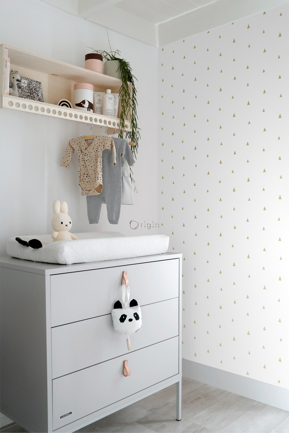 Tapete goldene Dreiecke Scandi weiß Vlies 347680