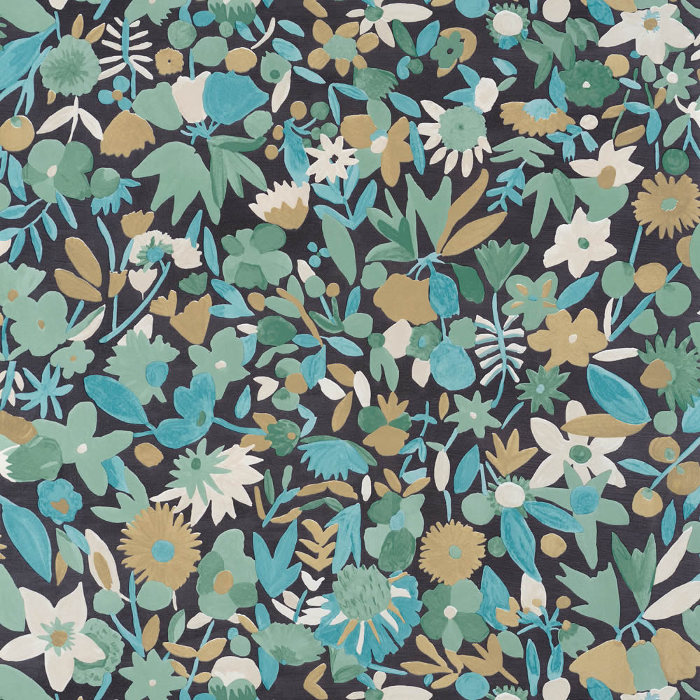Schwarze Vliestapete Grüne Blumen Caselio Imagination