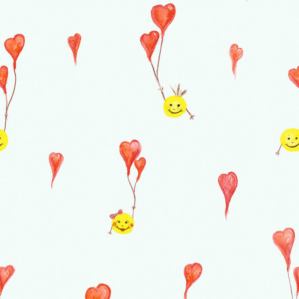 Smiley wallpaper nonwoven smooth and glossy mint with red hearts 27554-HTM