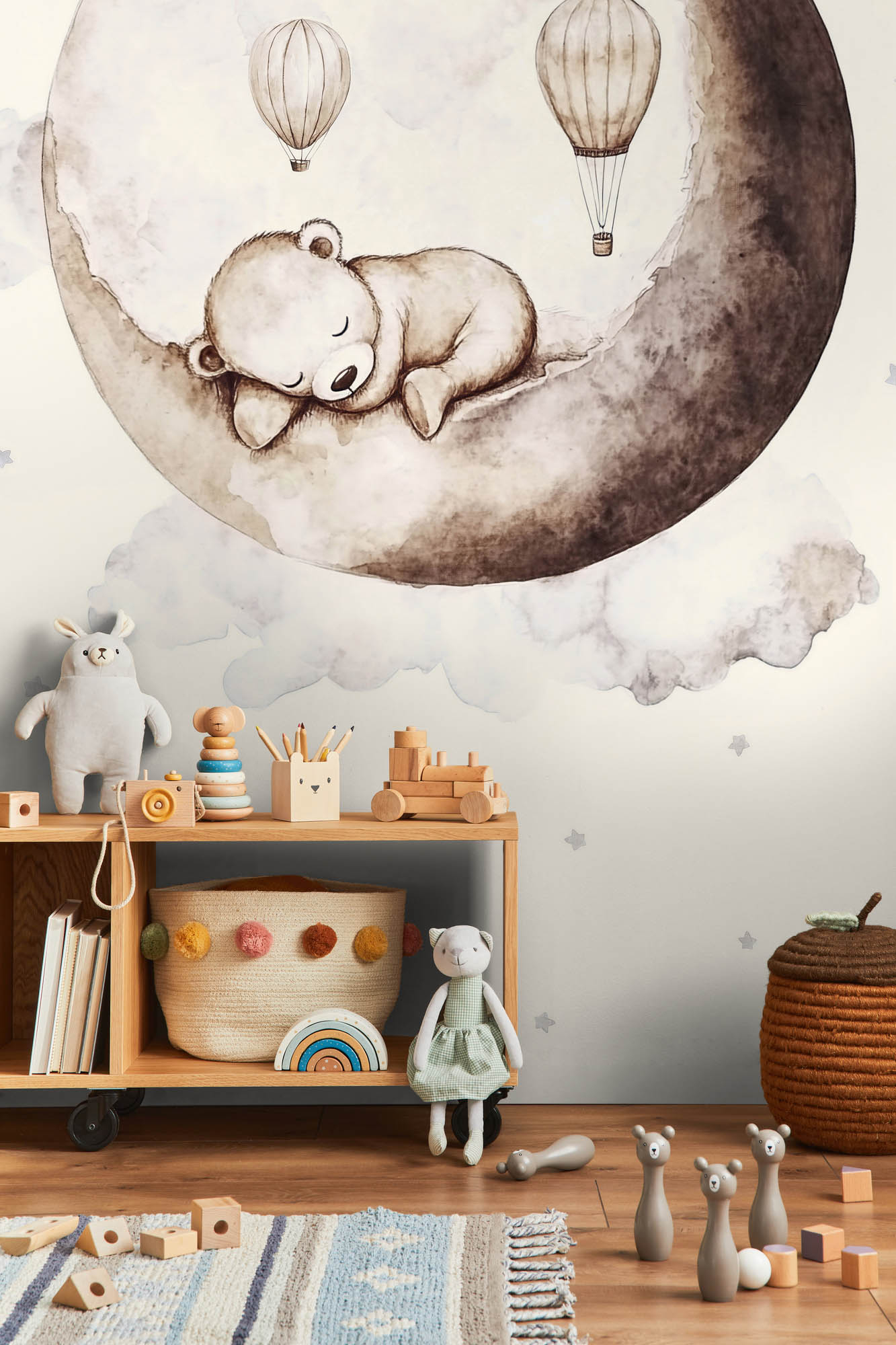 Wandbild schlafender Bär im Mond creme 159 x 280 cm 792885