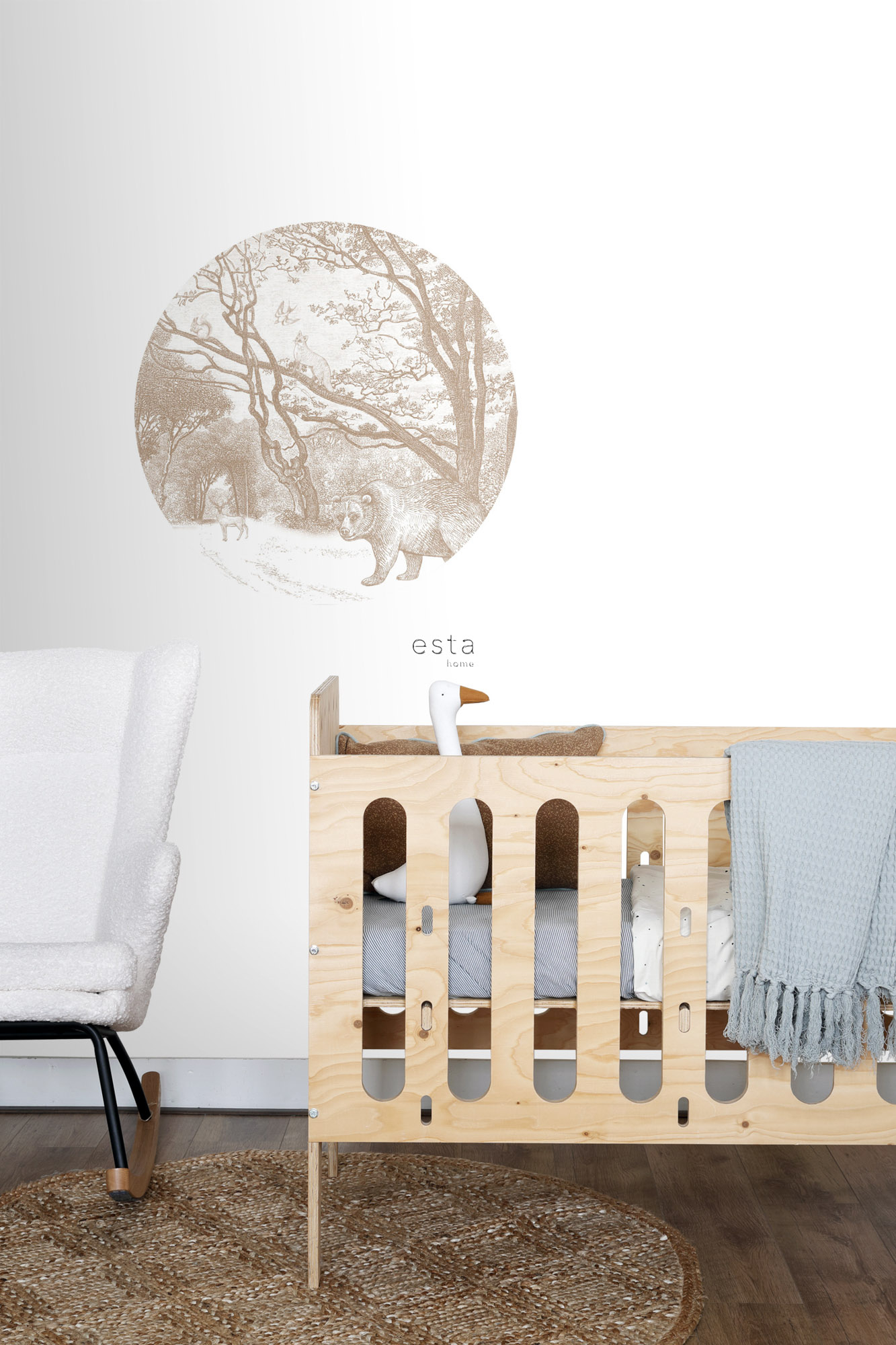 Wandbild rund Waldtiere beige 70 cm Vlies 159072