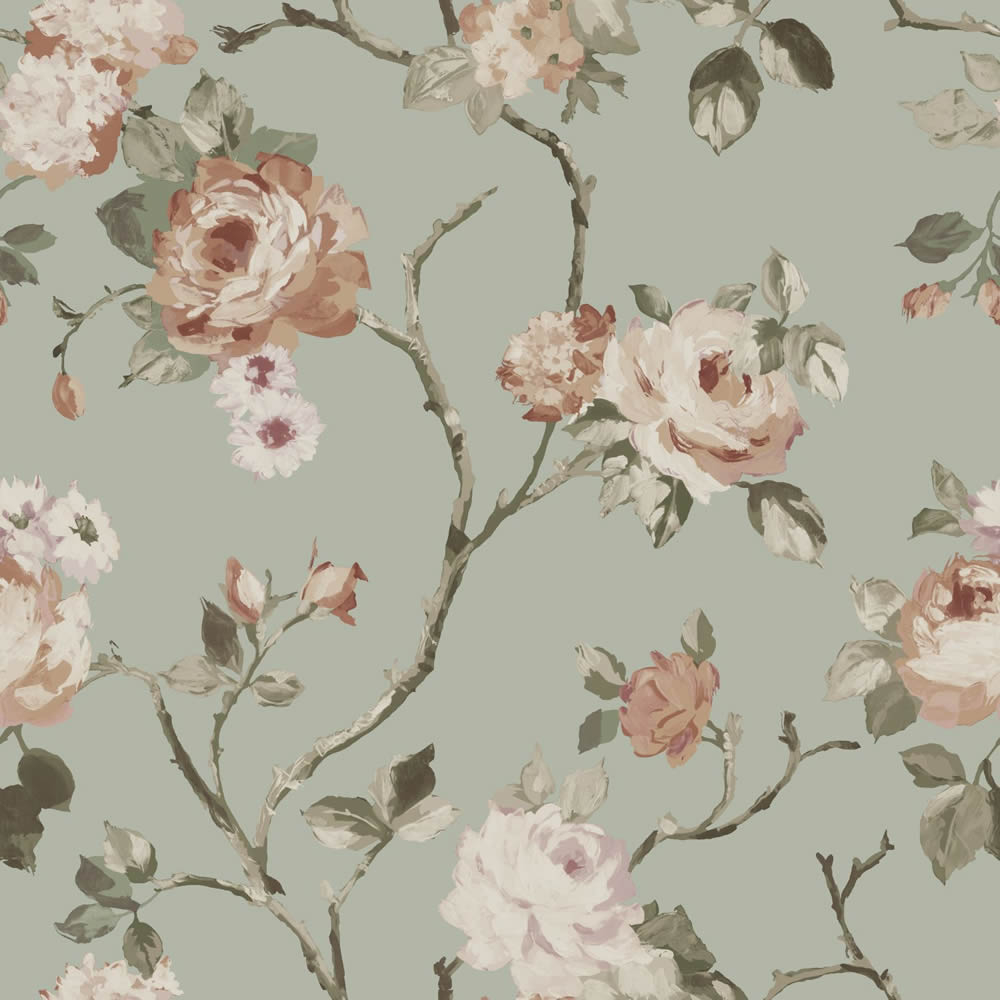Tapete romantische Blumen Rosen Vintage mintgrün 139291