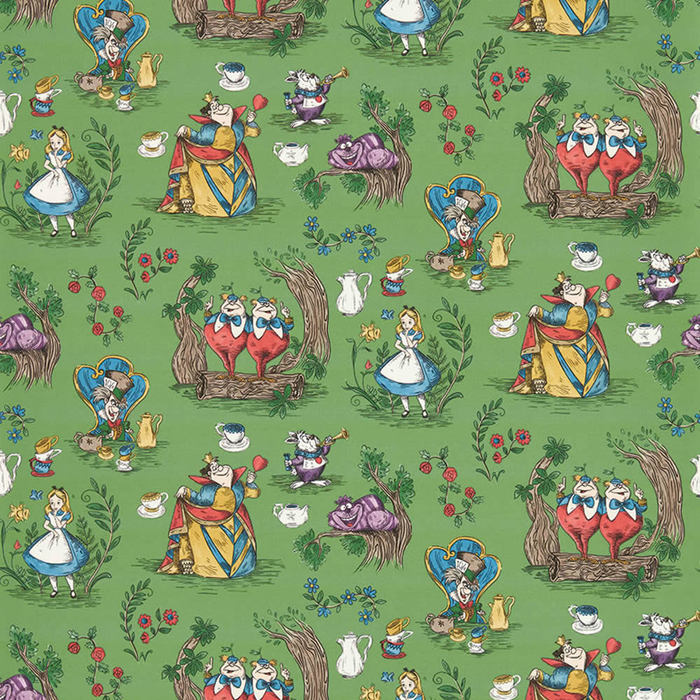 Vliestapete Alice im Wunderland Hutmacher Herzkönigin Disney grün DDIW217285