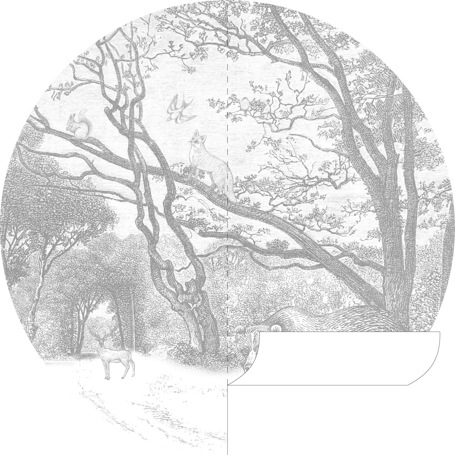 Wandbild Wald Tiere rund grau 140 cm Vlies 159083