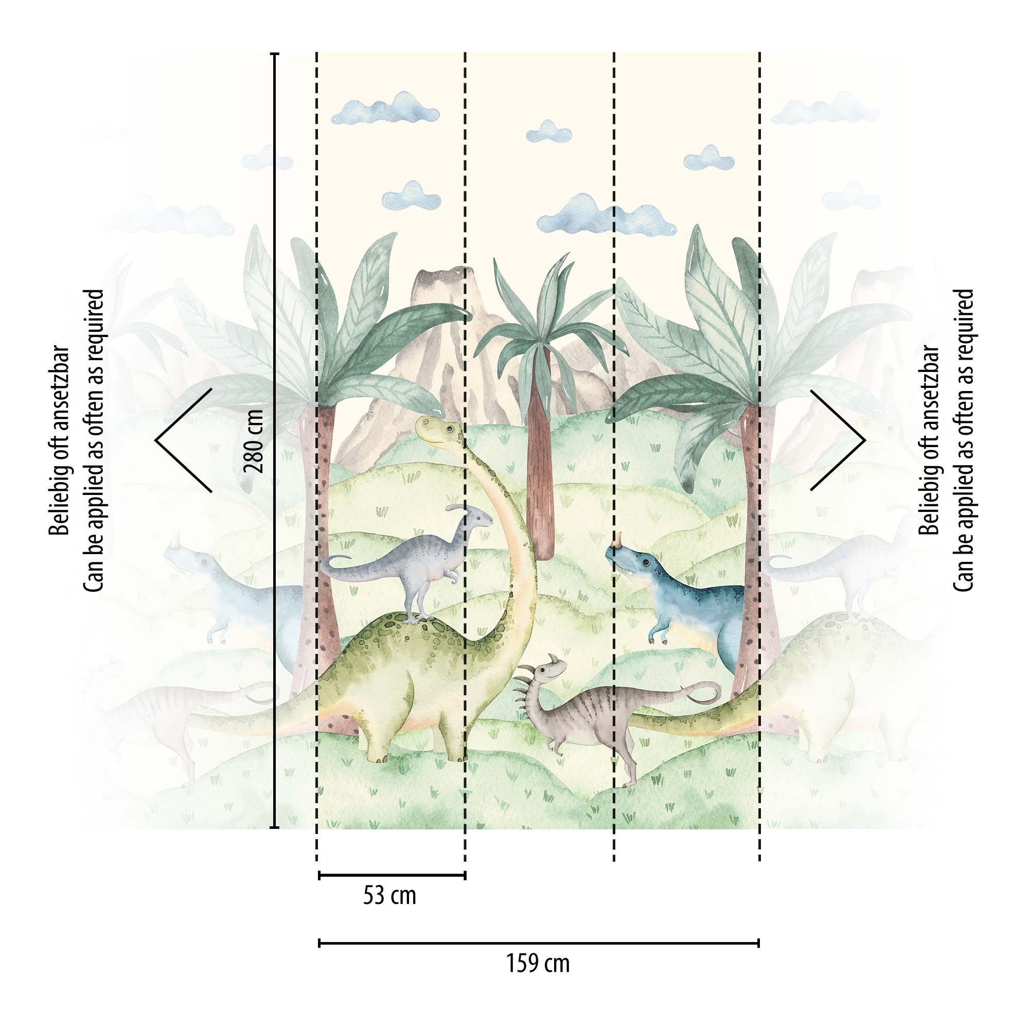 Wandbild Dinosaurier Dschungel creme 159 x 280 cm 792888