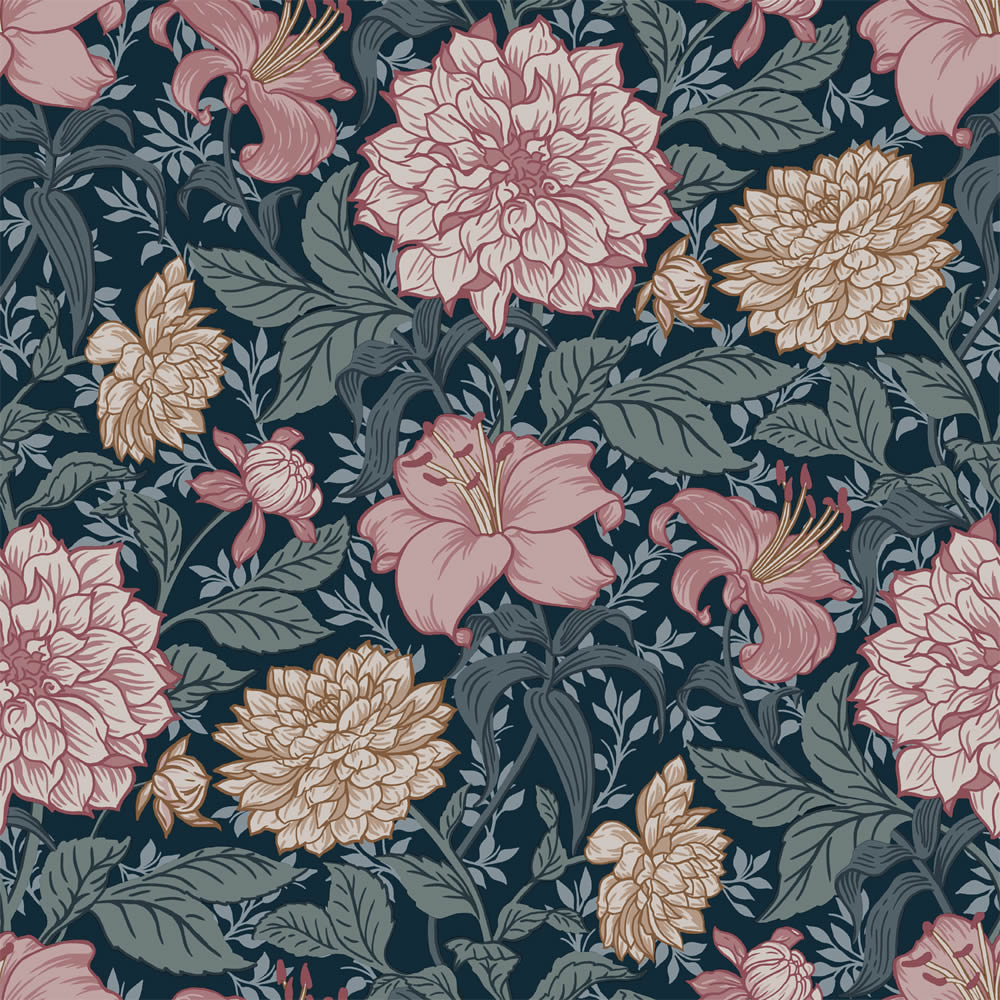 Tapete Vlies Floral Blumen Hortensien blau 139382