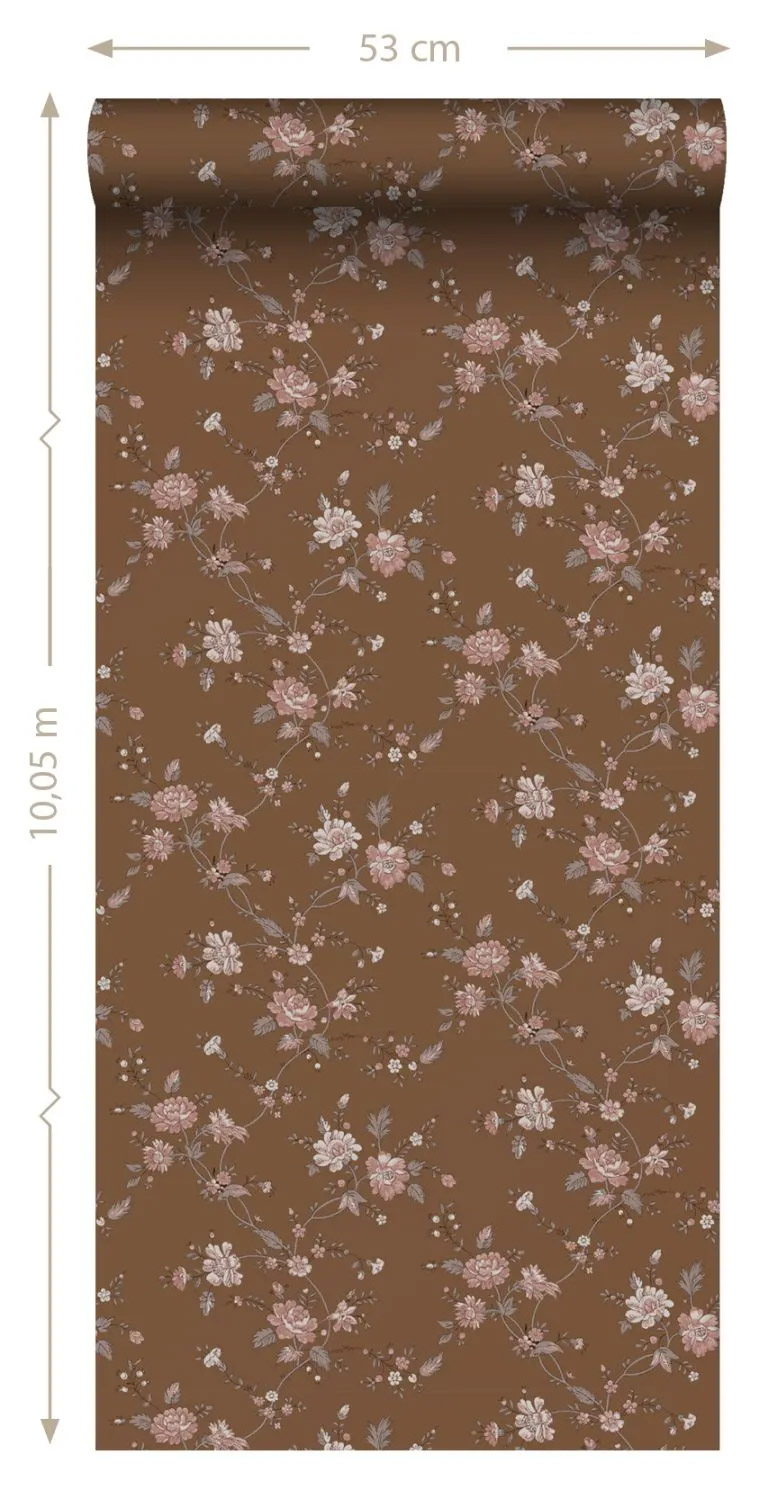 Tapete Romantische Blumen Vintage braun Vlies 139286