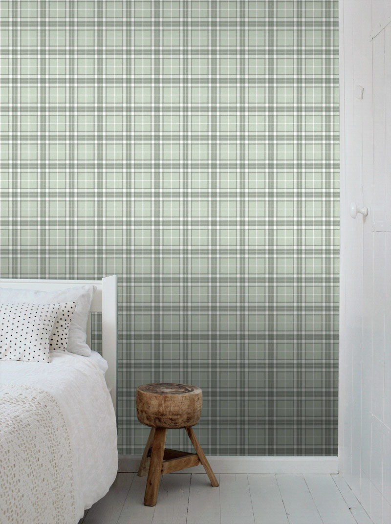 Karierte Tapete vintage mintgrün Vlies 138952