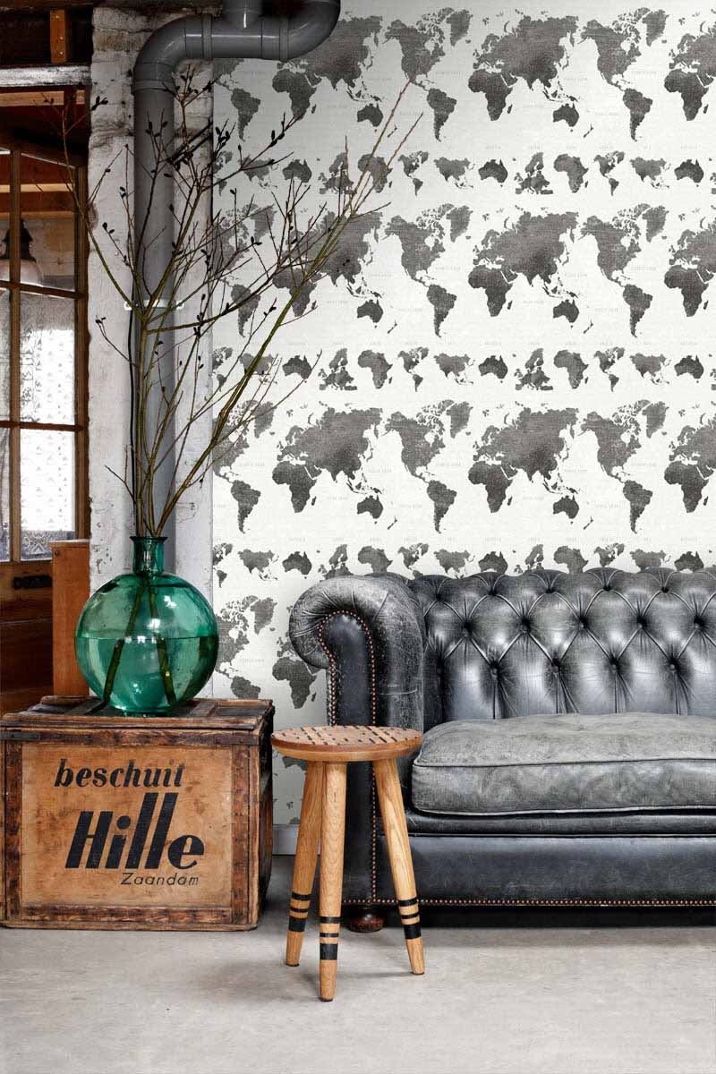 Tapete Weltkarten Vintage dunkelgrau Vlies 138973