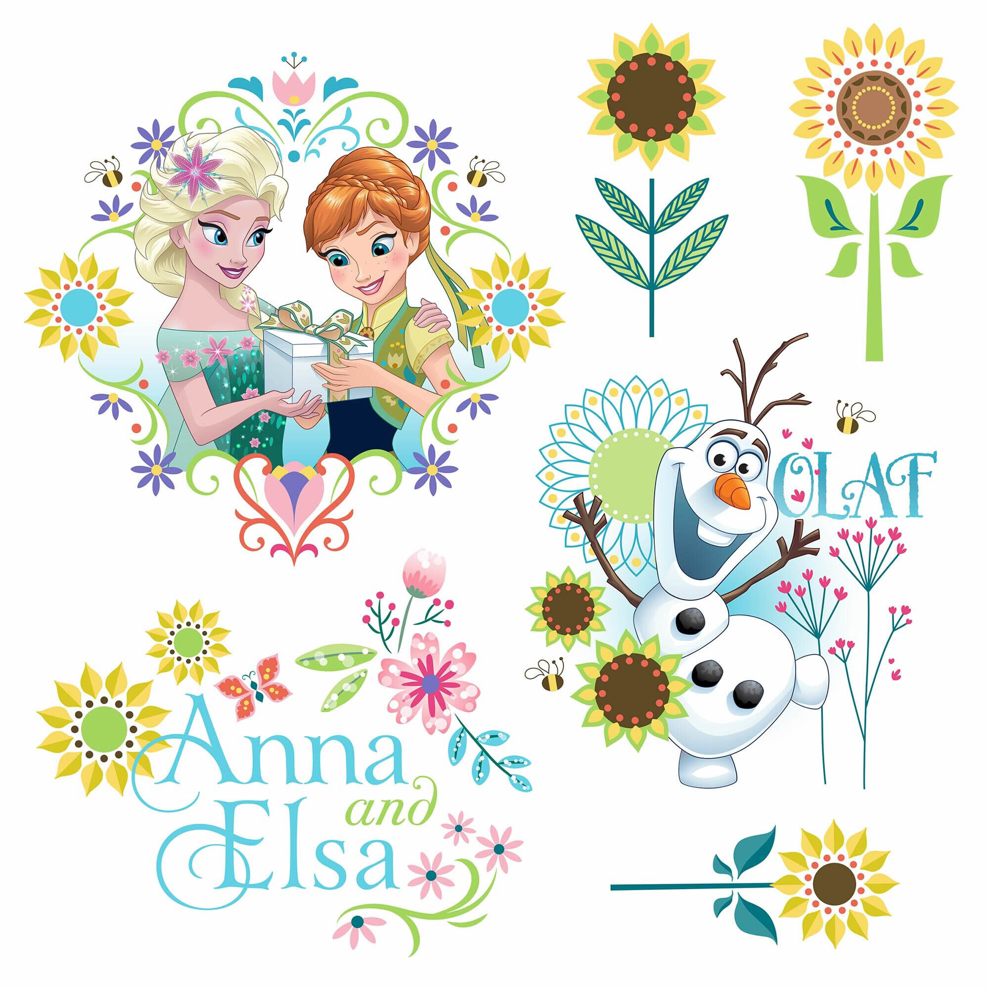 Fenstersticker selbsthaftend Eiskönigin Elsa und Anna Disney Frozen Blumen Bunt-58-16407