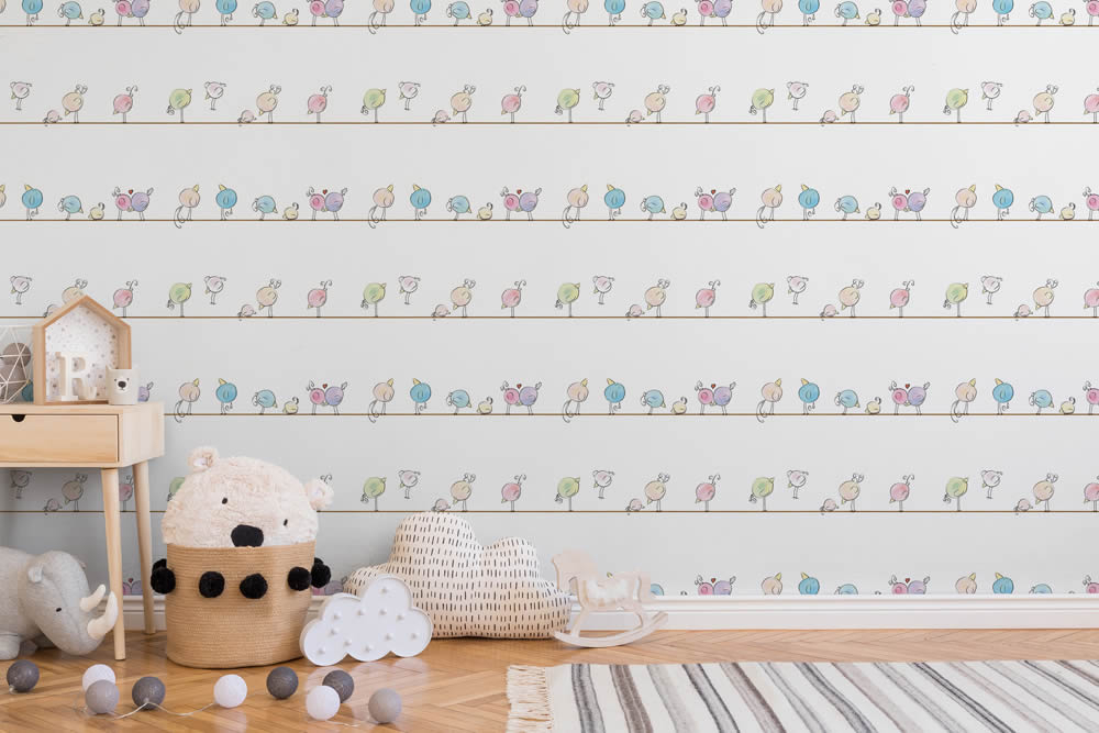 colorful birds animals wallpaper white and colorful Little Love AS Creation 381371-8-381371.1M