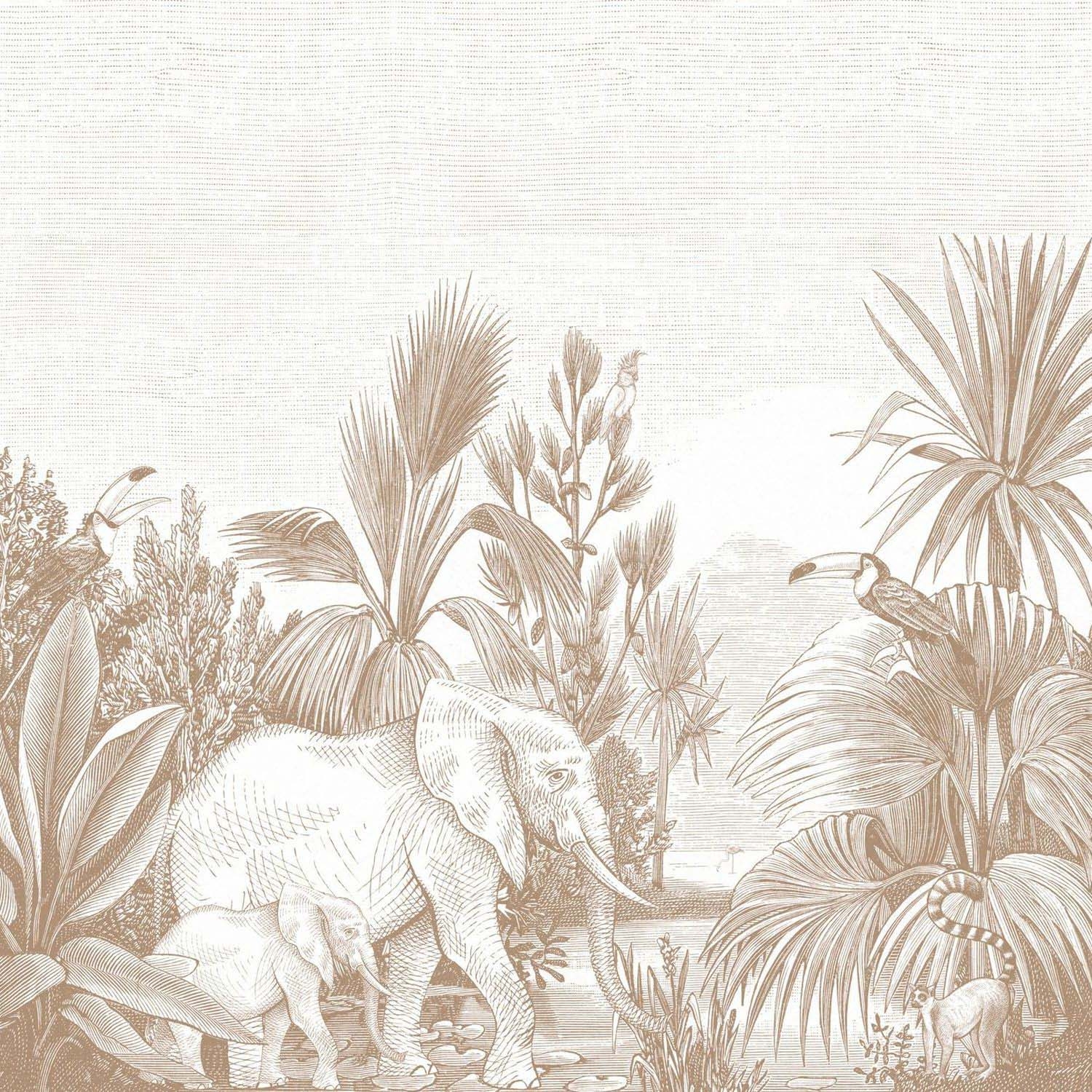 Dschungeltiere Wandbild Elefanten beige 300 x 279 cm 159062