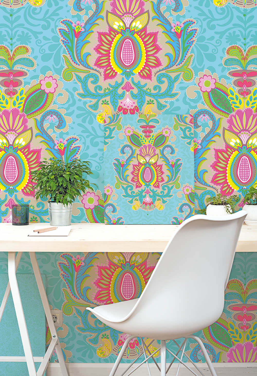Wandbild Hell-Blau Bunt Ornamente-65-TD4013