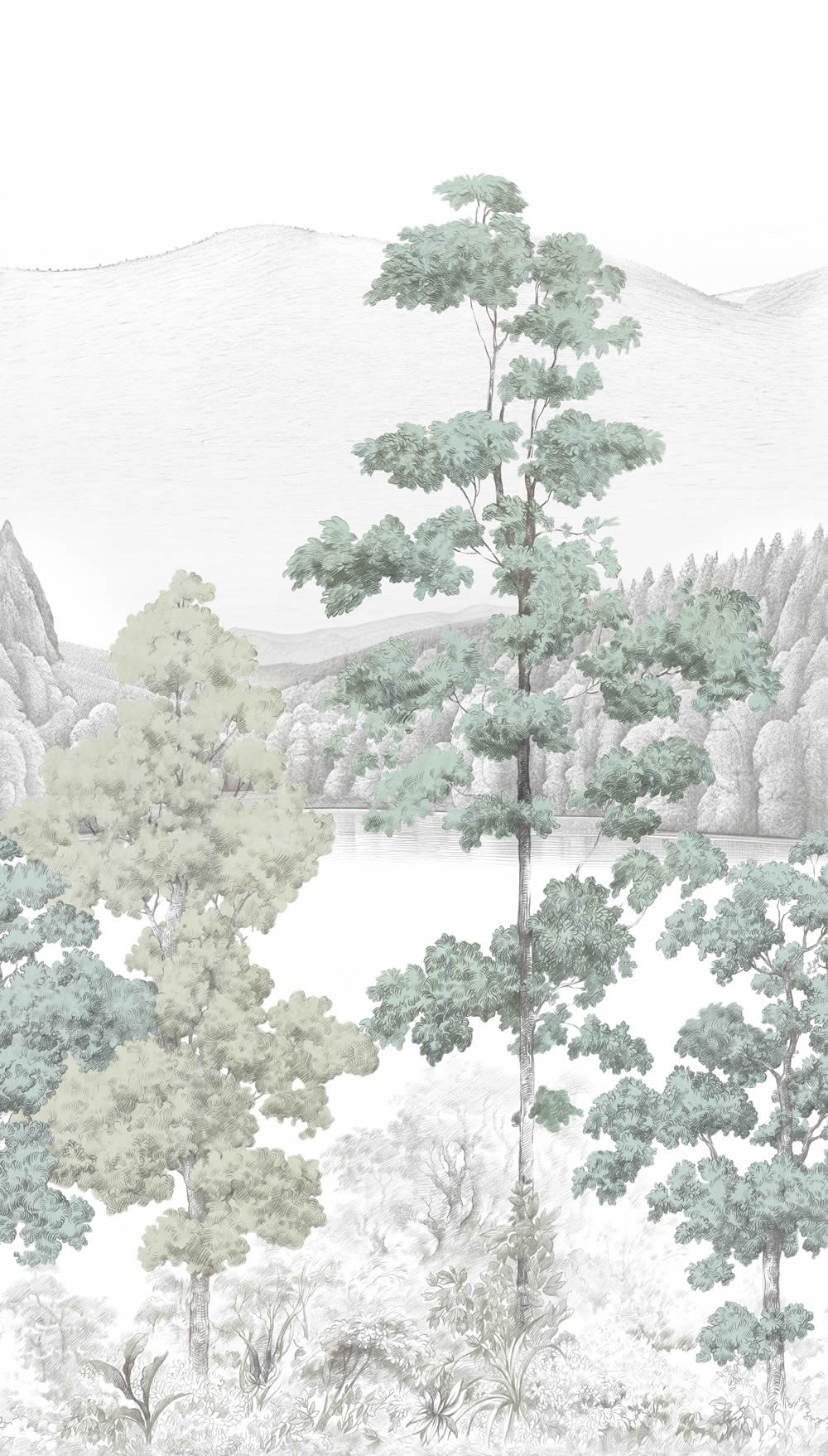 Wandbild 1,59 x 2,80 m Landschaft Wald verwaschen grau weiß A73701