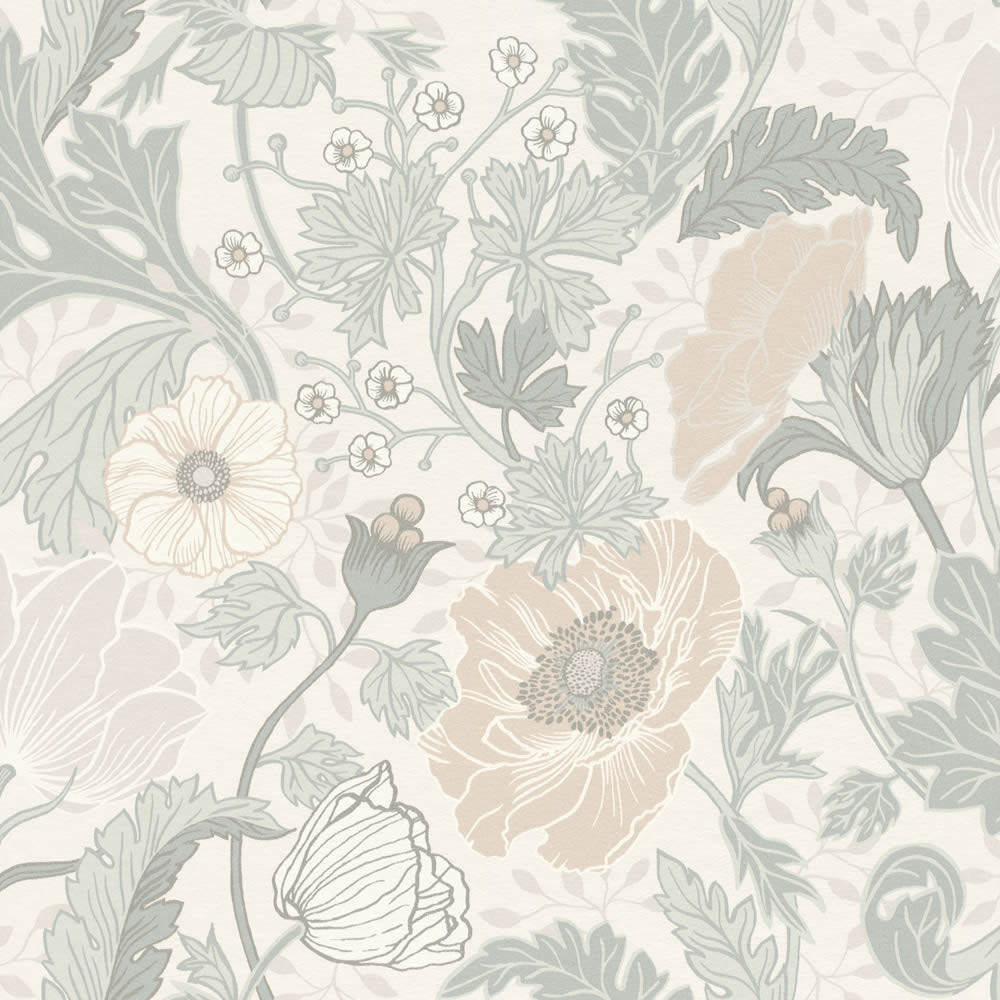 Blumenranken Blassgrün und beige Vliestapete Grönhaga Rasch Textil 033000-23-033000.1M