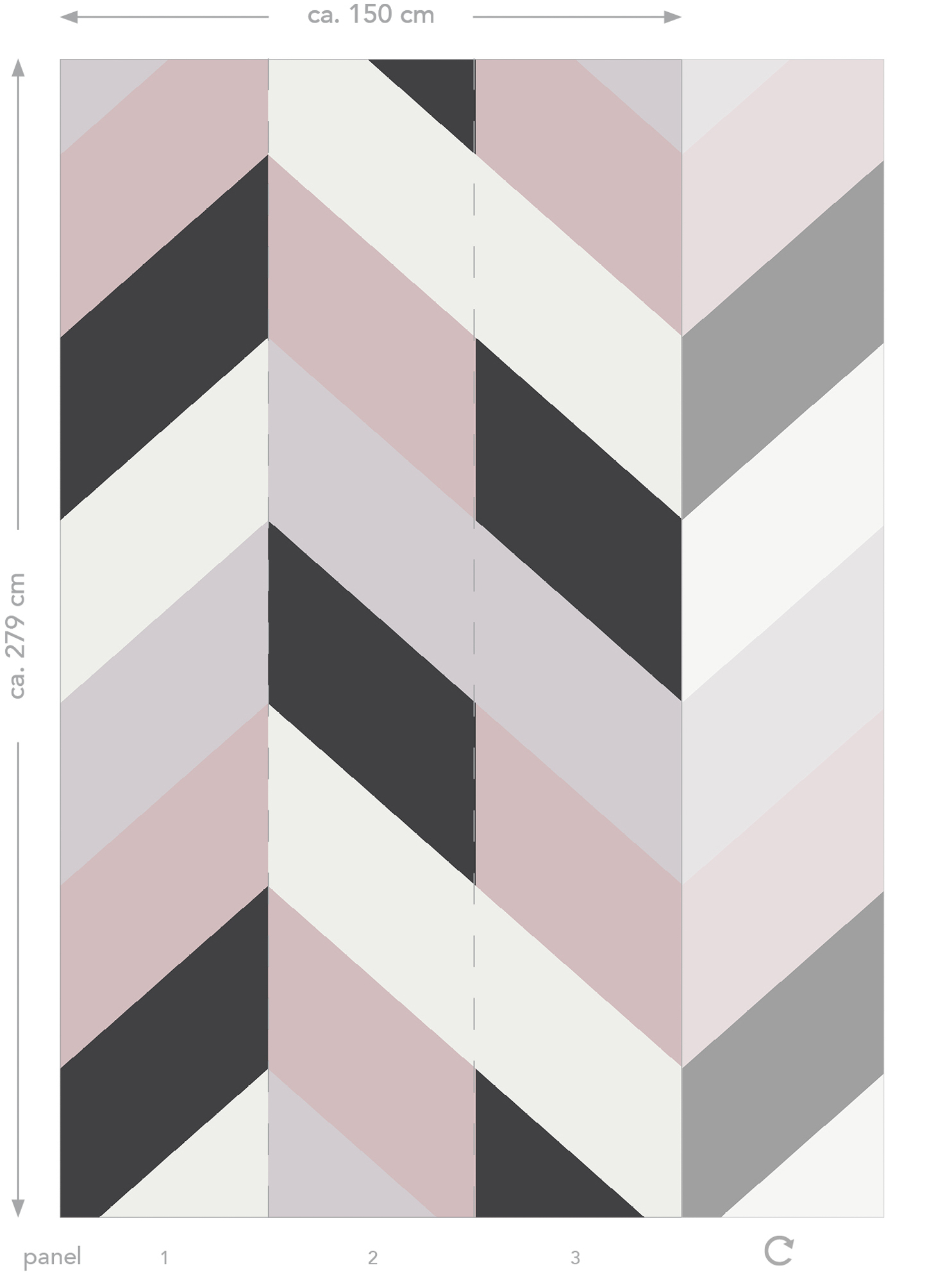 Wandbild Fischgrät grafisch rosa schwarz 150 x 279 cm 158902