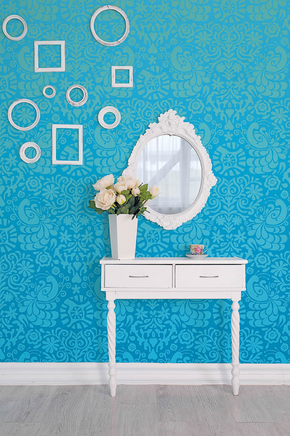 Wandbild Farbverlauf Blau Blumen Pfau-65-TD4042