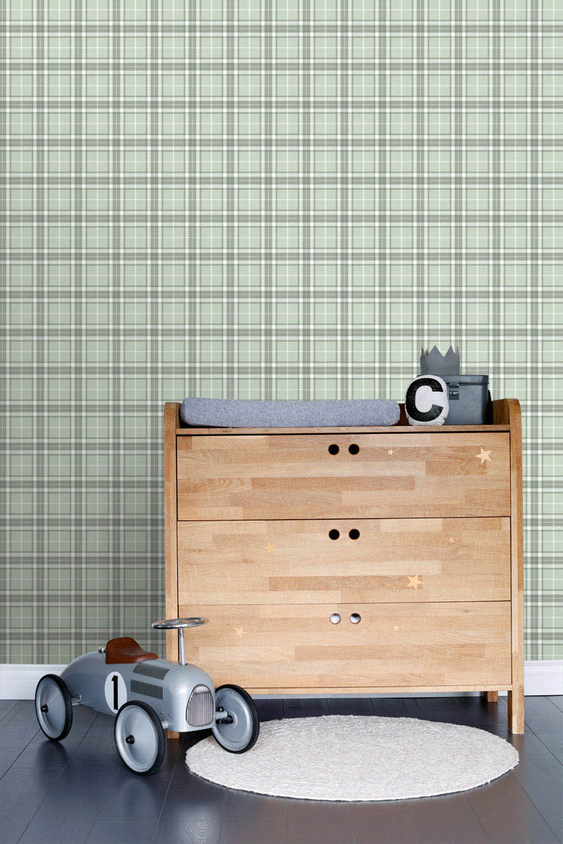 Karierte Tapete vintage mintgrün Vlies 138952