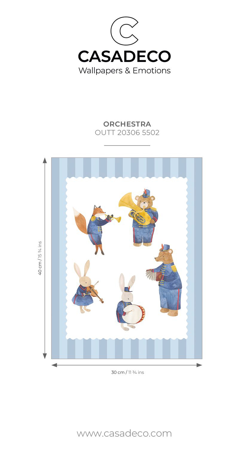 Poster Tiere mit Instrumenten blau gestreift OUTT203065502