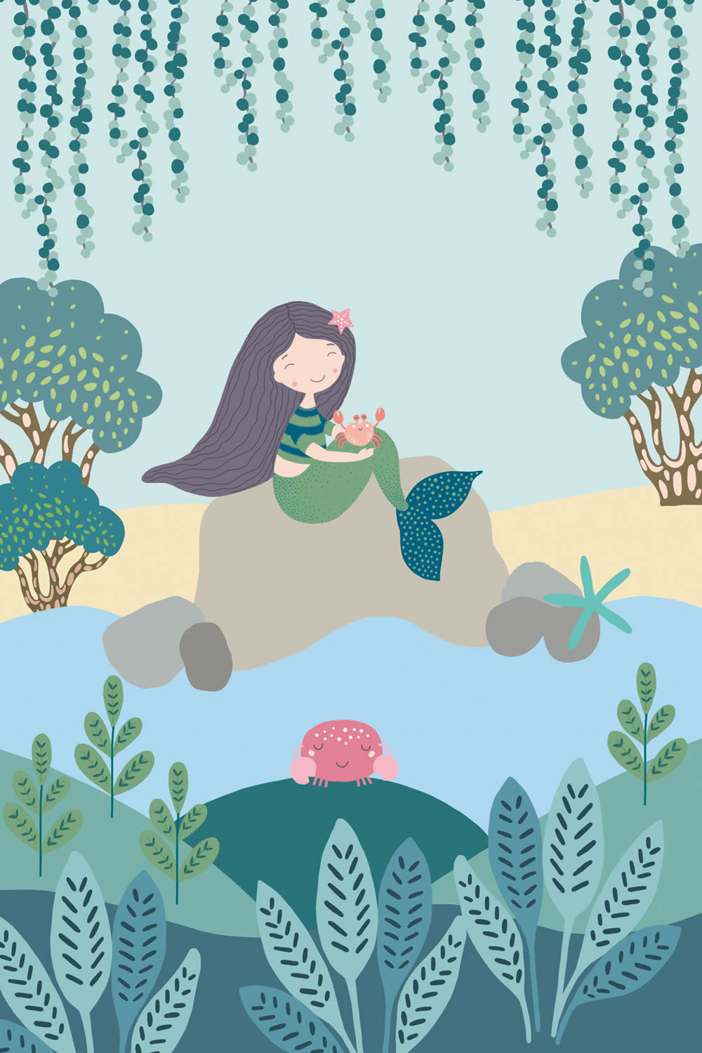 Leinwandbild Meerjungfrau mit Krabbe DD129402 80 x 120 cm-8-DD129402