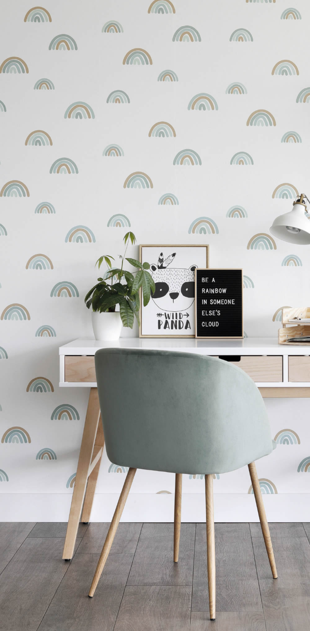 Boho style pastel blue and pastel green non-woven wallpaper Woodland Rasch Textil 139254-23-139254.1M