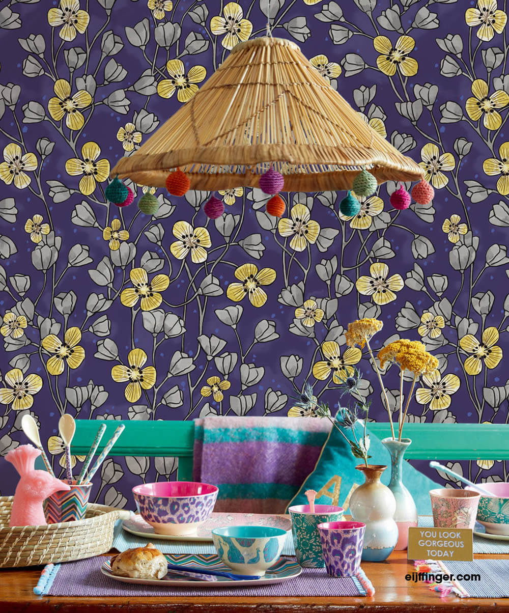 Purple Flowers Wall Picture Flowers Yellow-55-383615