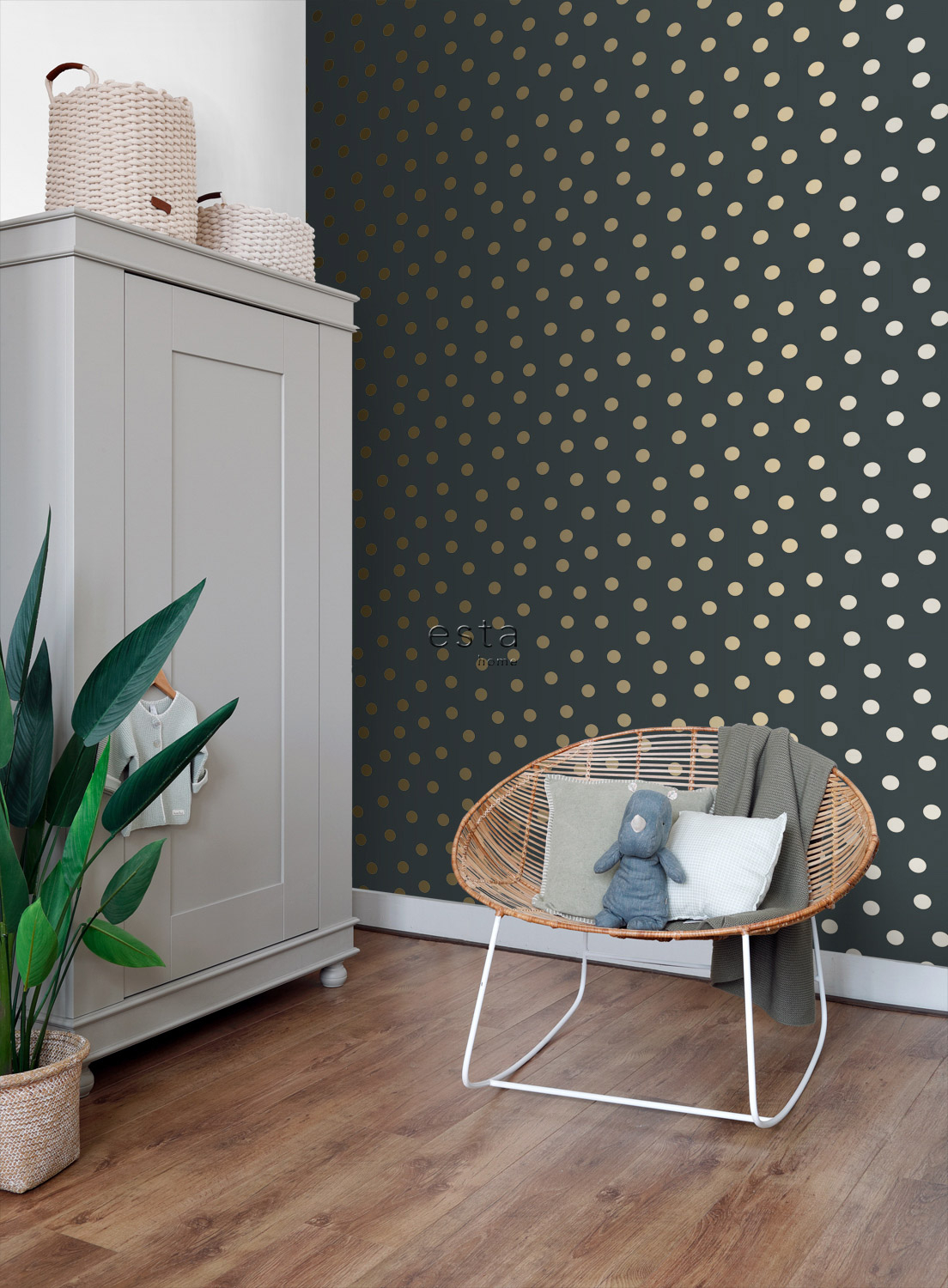 Punktetapete gold schwarz Vlies 139246
