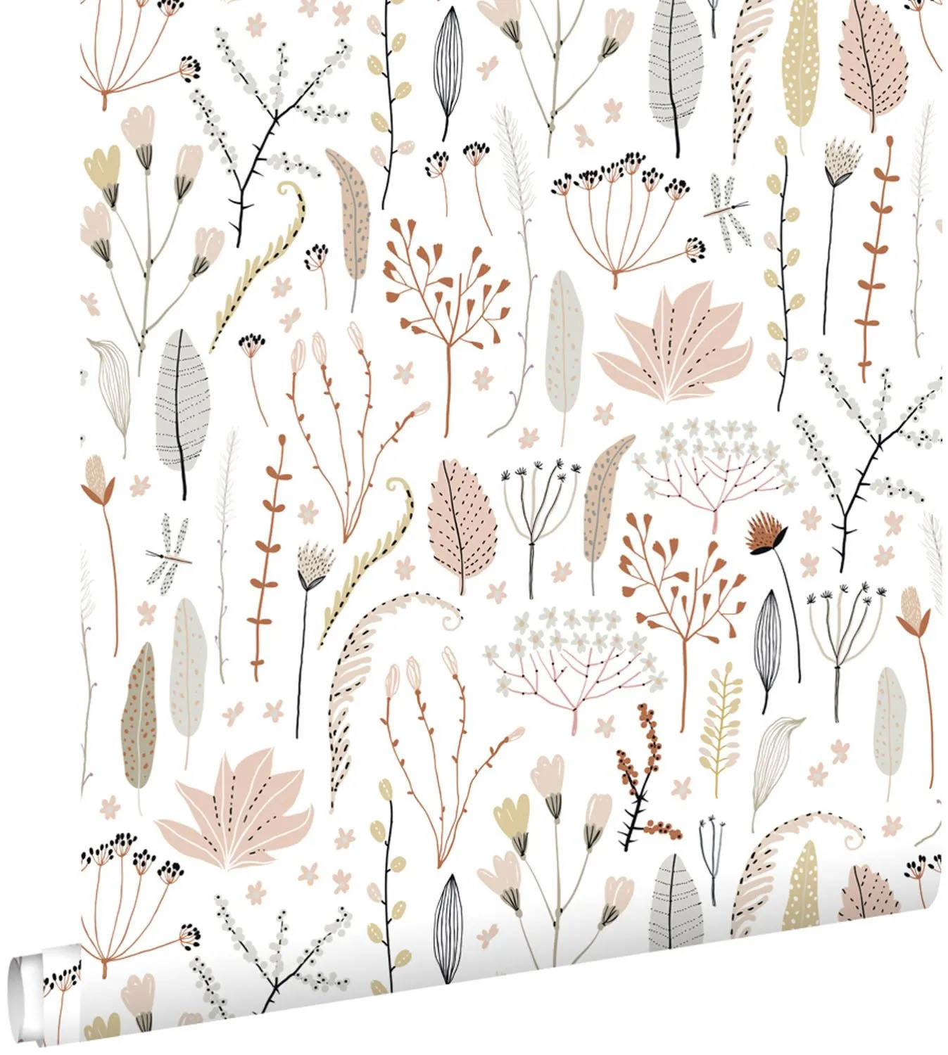 Skandinavische Blumentapete Zweige Naturmuster weiß beige