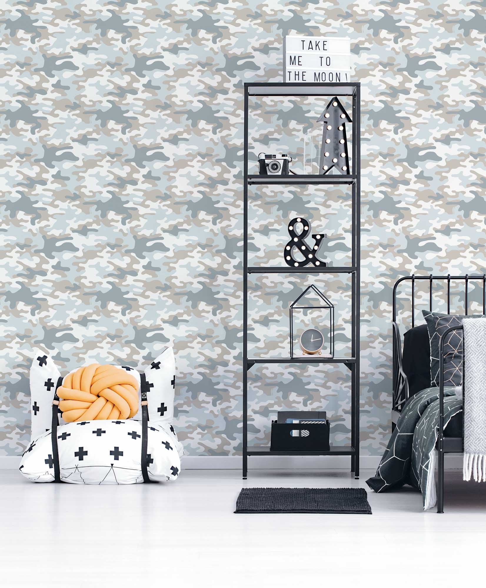 Tapete Vliestapete Camouflage abstrakte Flecken weiß G78554